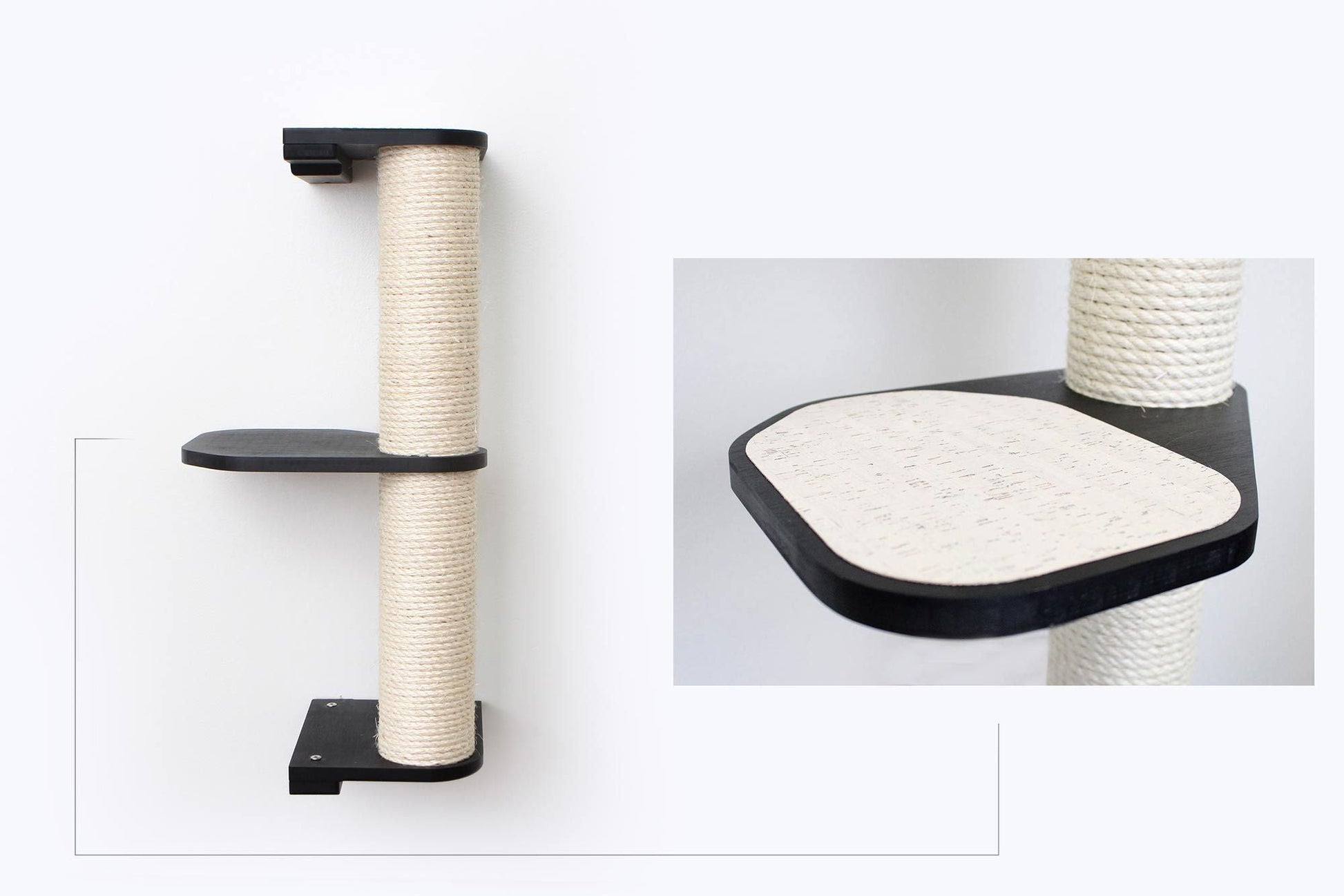 Wall Mounted Cat Climbing Pole - Sisal Onyx Bamboo 2-Tier Leaf Shelf Natural Cork Pad Cat Scratcher Catastrophic Creations