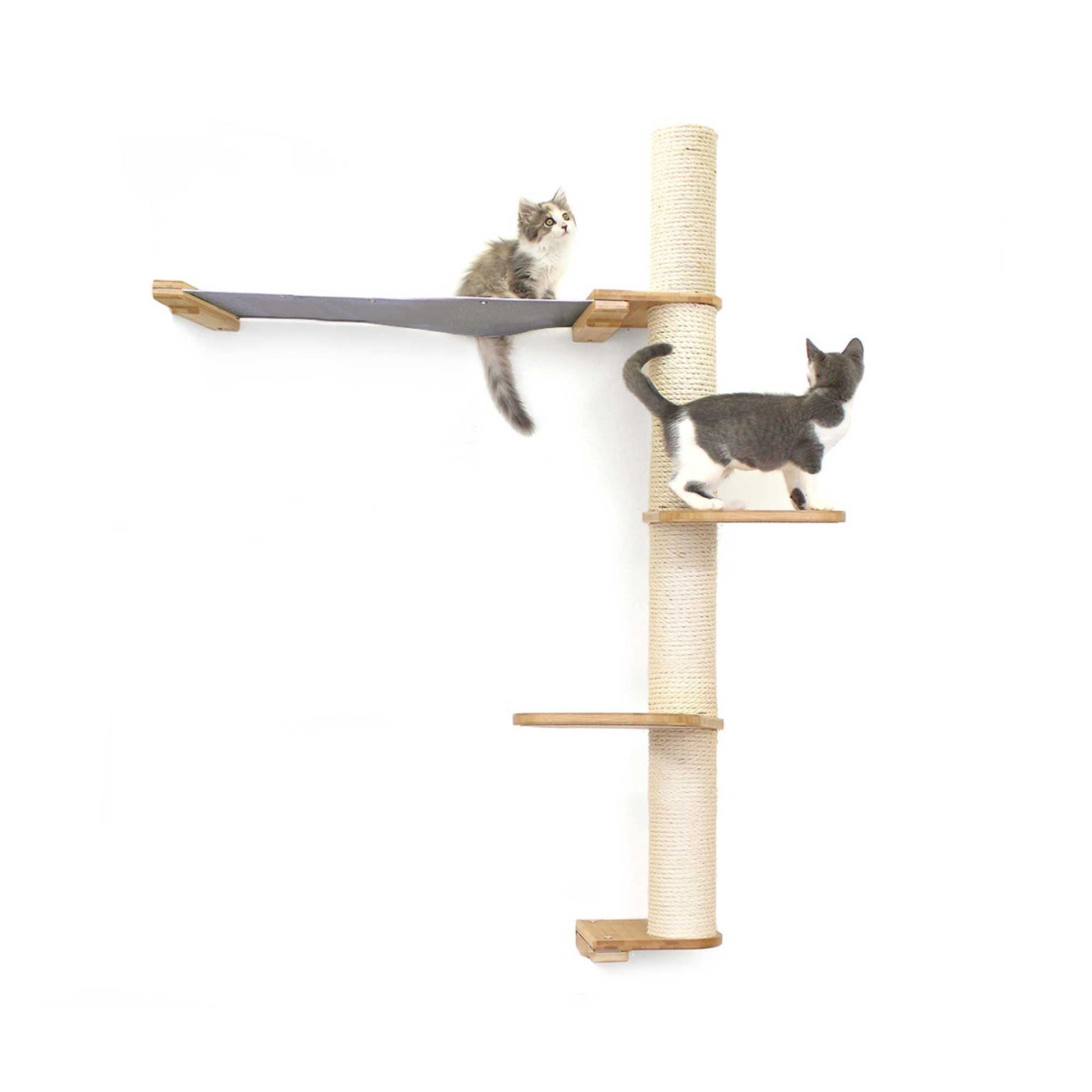 The Crow's Nest - A Wall Cat Scratcher with Hammock Natural Bamboo Charcoal Gray Canvas 3-Tier 32" Cat Condo Catastrophic Creations