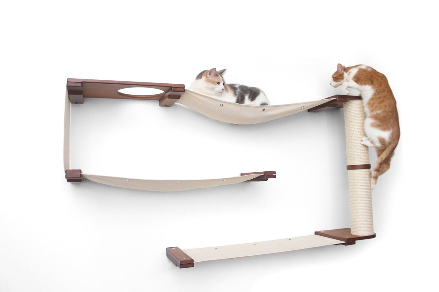 Cat Maze Wall - 3 Tier Cat Tree English Chestnut Bamboo Natural Canvas Pole Cat Condo Catastrophic Creations