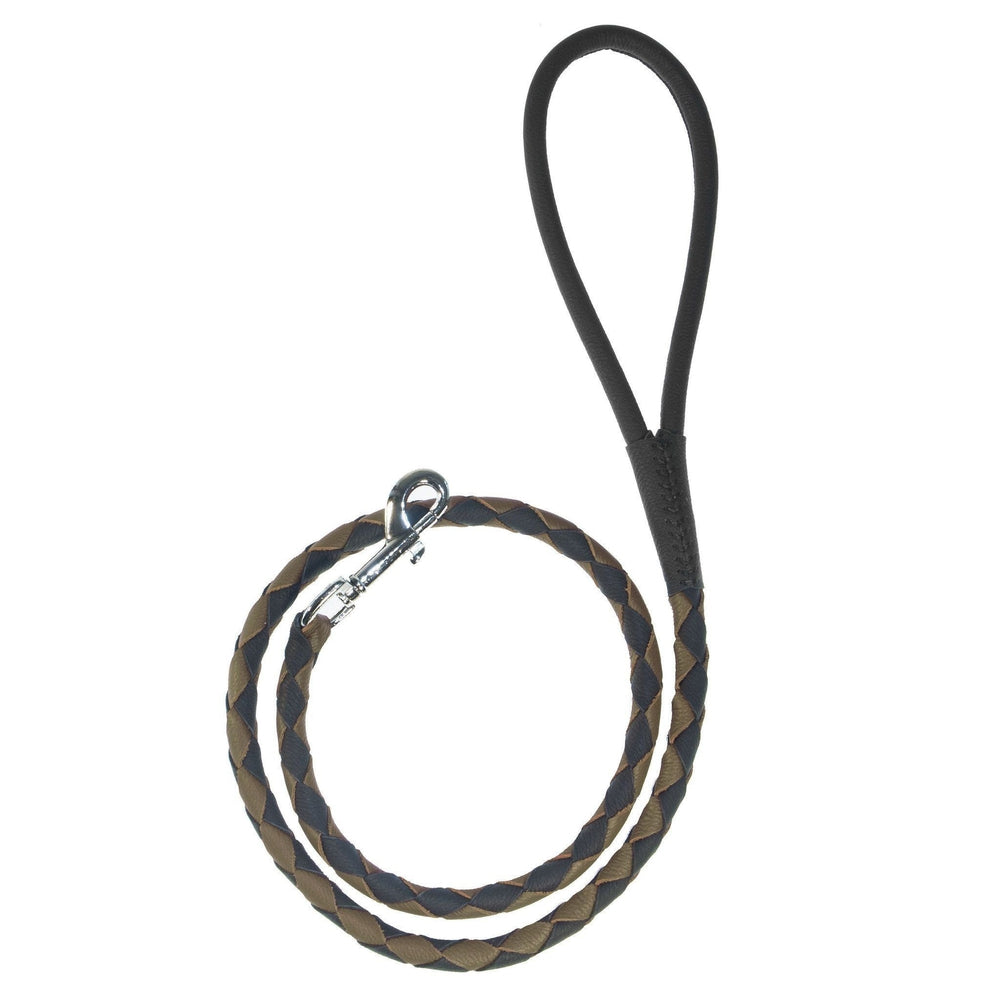 Soft Leather Dual-Color Braided Round Lead Dog Leashes Dogline