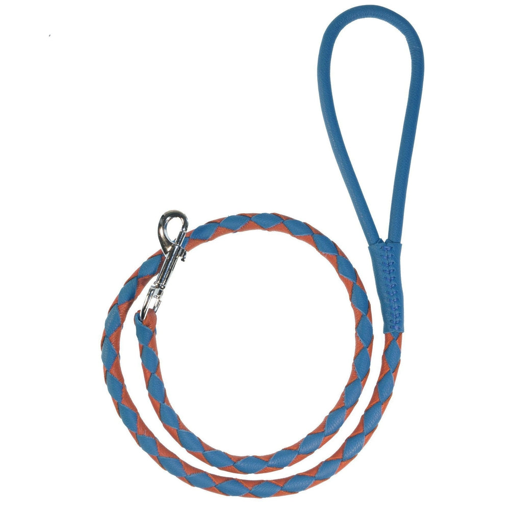 Soft Leather Dual-Color Braided Round Lead Royal Blue Orange Dog Leashes Dogline