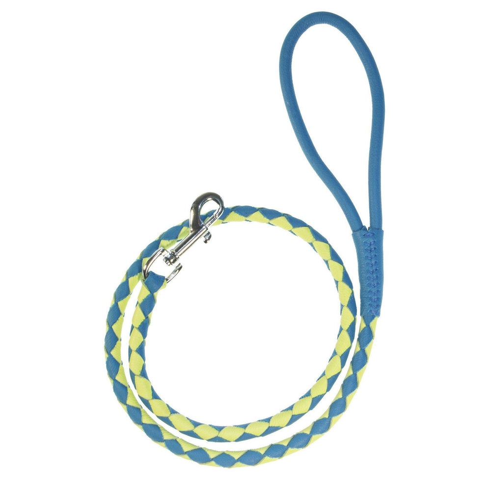 Soft Leather Dual-Color Braided Round Lead Royal Blue Lime Green Dog Leashes Dogline