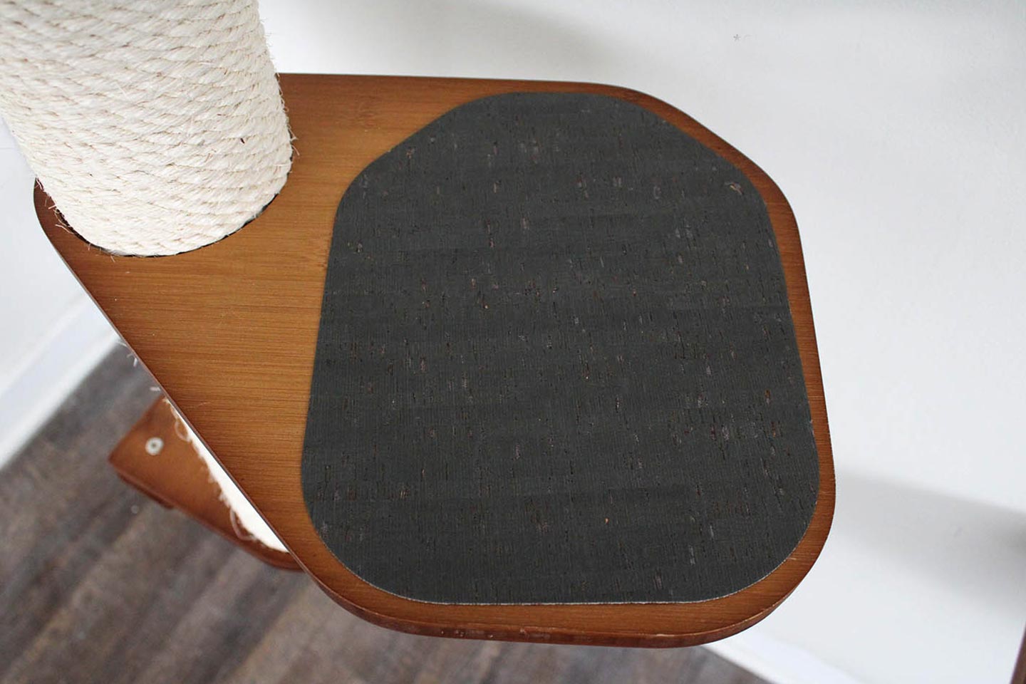 The Climb Condo - Cat Wall Climbing System English Chestnut Bamboo Charcoal Gray Canvas Leaf Shelf Cat Condo Catastrophic Creations