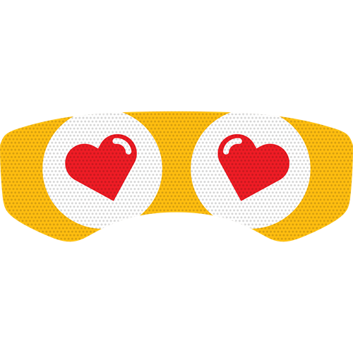 Red heart eyes on a yellow background 