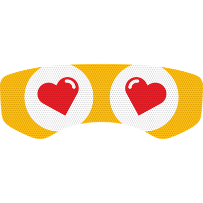 Red heart eyes on a yellow background 