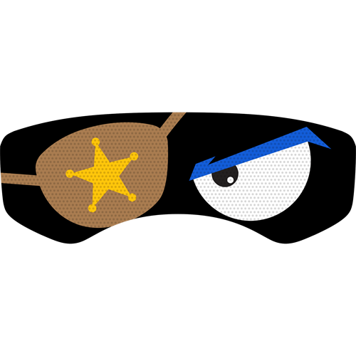 Brown eye patch with gold sheriff star covering one eye 