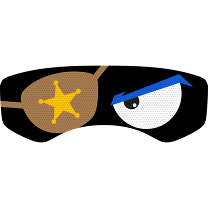 Brown eye patch with gold sheriff star covering one eye 