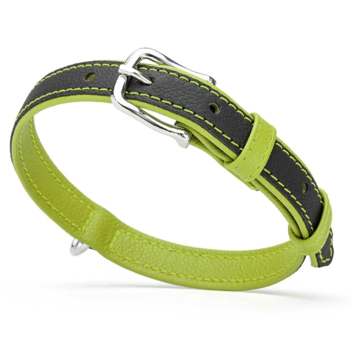 Soft Leather Dual-Color Flat Dog Collar Lime Green 15-19" 3 4" Dog Collar Dogline