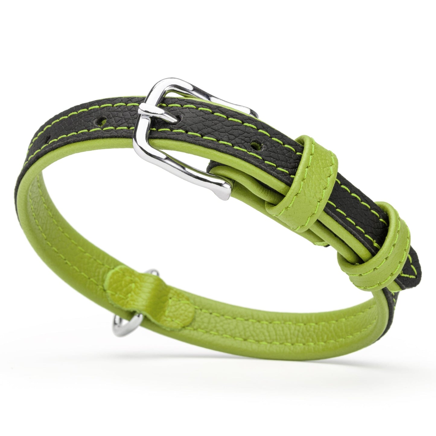 Soft Leather Dual-Color Flat Dog Collar Lime Green 5 8" Dog Collar Dogline