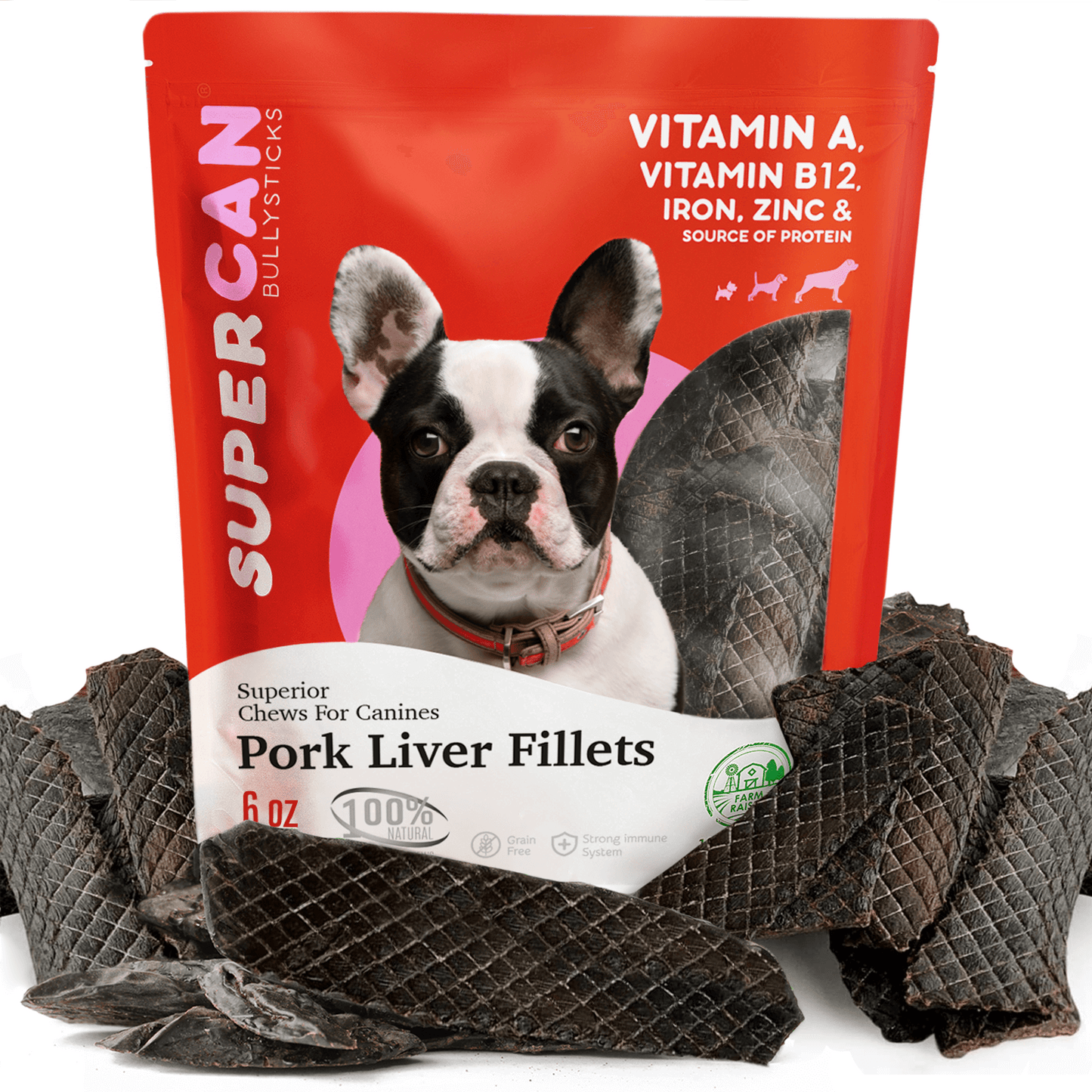 Super Foods Porky Liver Fillets 6oz SuperCan Bully Sticks