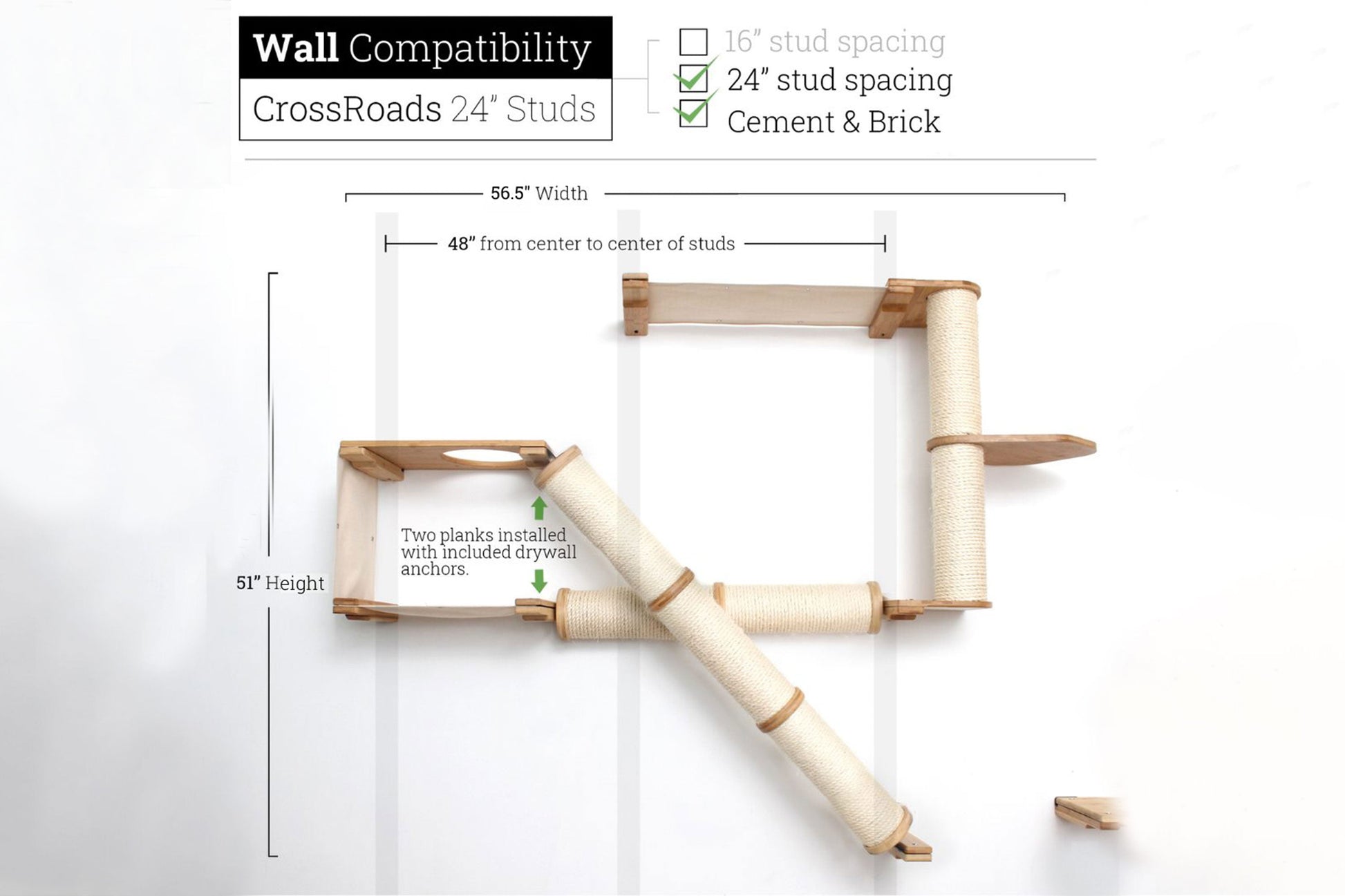 The Crossroads - Cat Wall Scratcher - Tree with Ramp Natural Bamboo Natural Canvas 24" Cat Condo Catastrophic Creations
