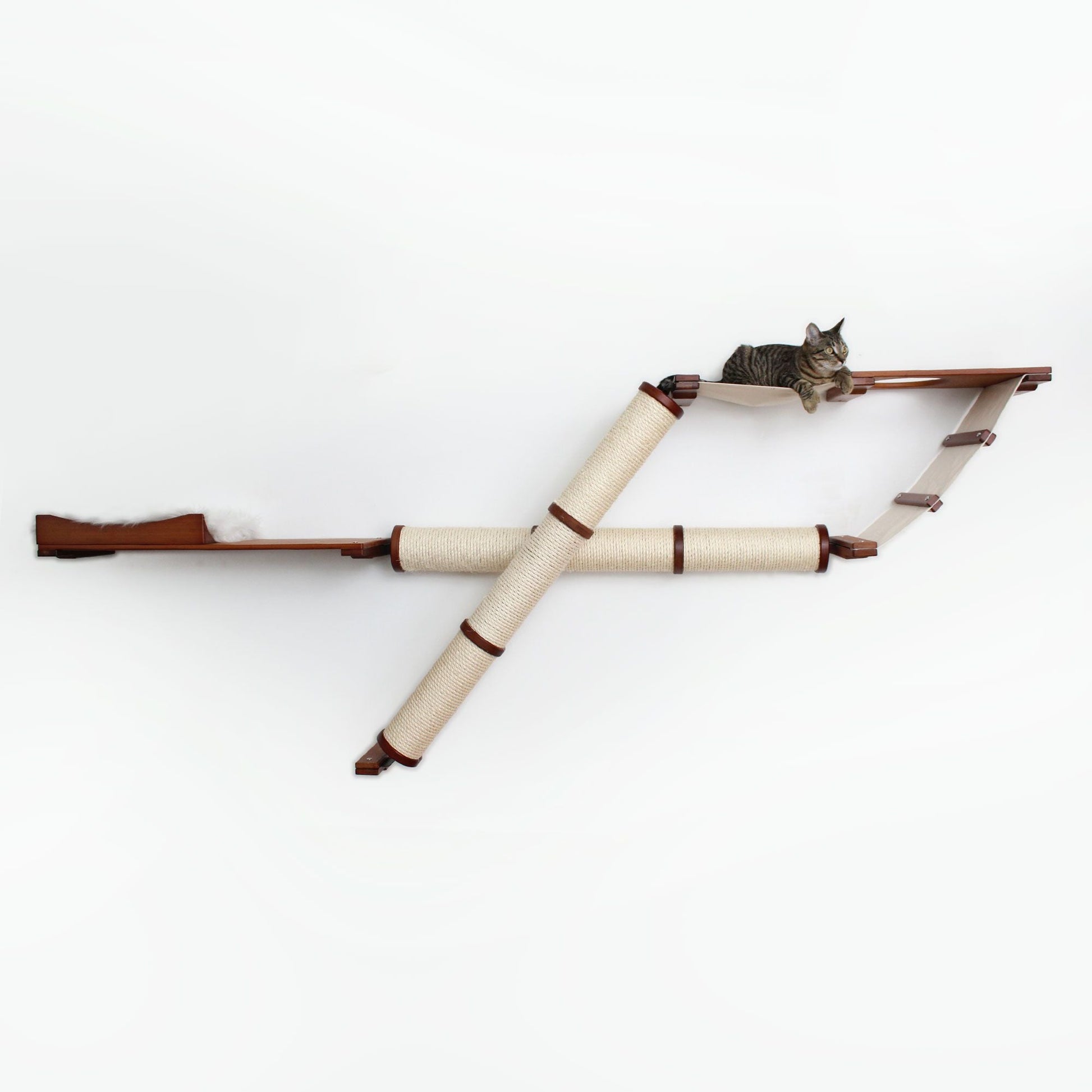 The Plateau - Horizontal Cat Scratcher Bed Set English Chestnut Bamboo Natural Canvas Cat Scratcher Catastrophic Creations