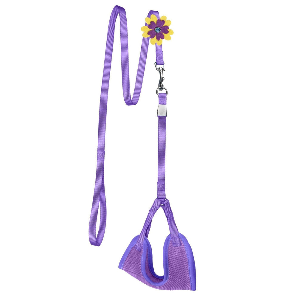 Mesh Step-In Nylon Dog Harness + Optional Flower Dog Leash Purple Dog Harnesses Dogline