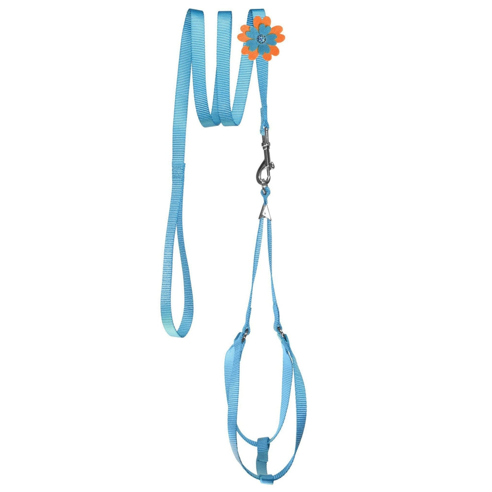 Step-In Nylon Dog Harness + Optional Flower Dog Leash Blue Dog Harnesses Dogline