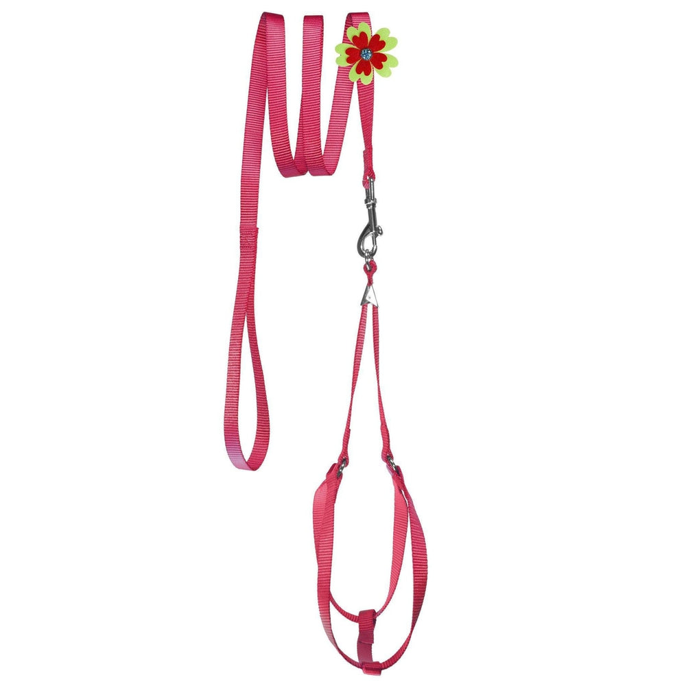 Step-In Nylon Dog Harness + Optional Flower Dog Leash Red Dog Harnesses Dogline