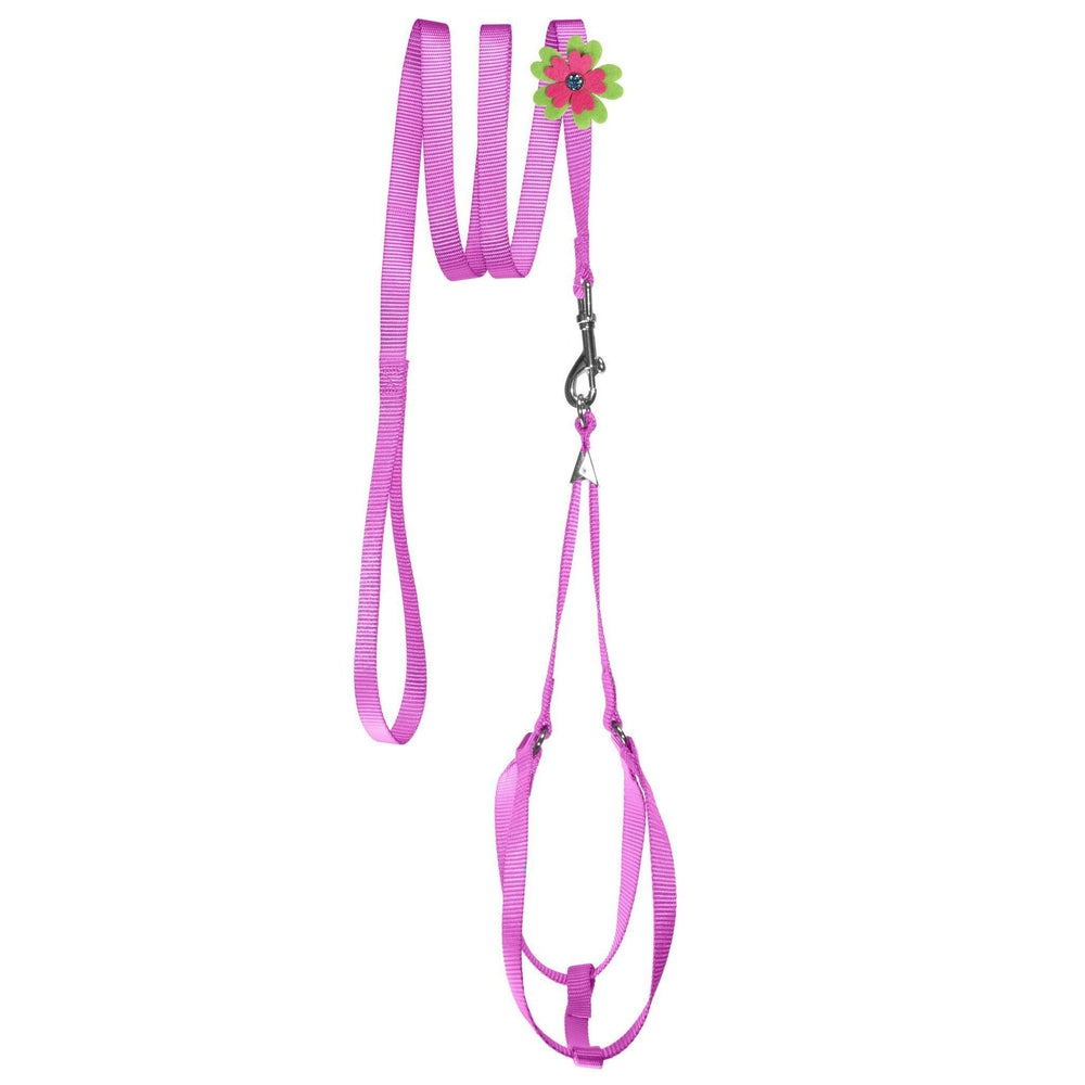 Step-In Nylon Dog Harness + Optional Flower Dog Leash Pink Dog Harnesses Dogline