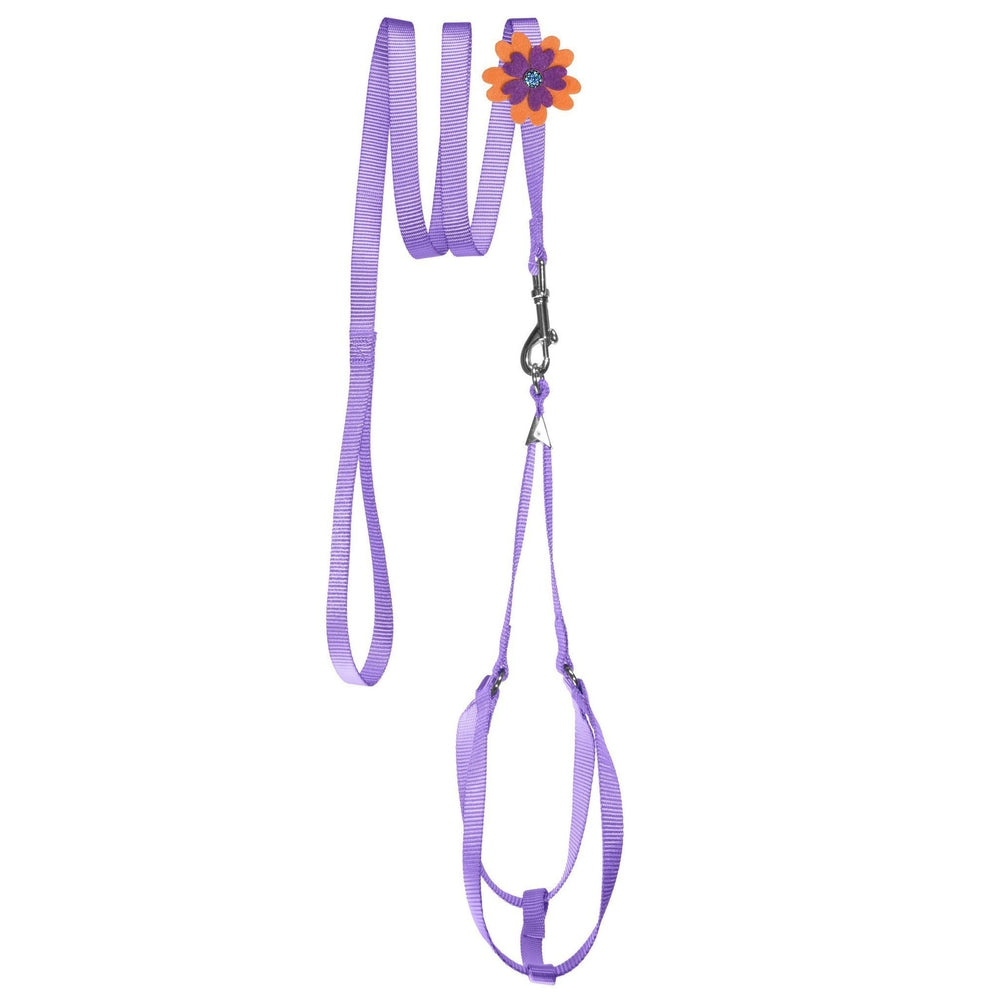 Step-In Nylon Dog Harness + Optional Flower Dog Leash Purple Dog Harnesses Dogline