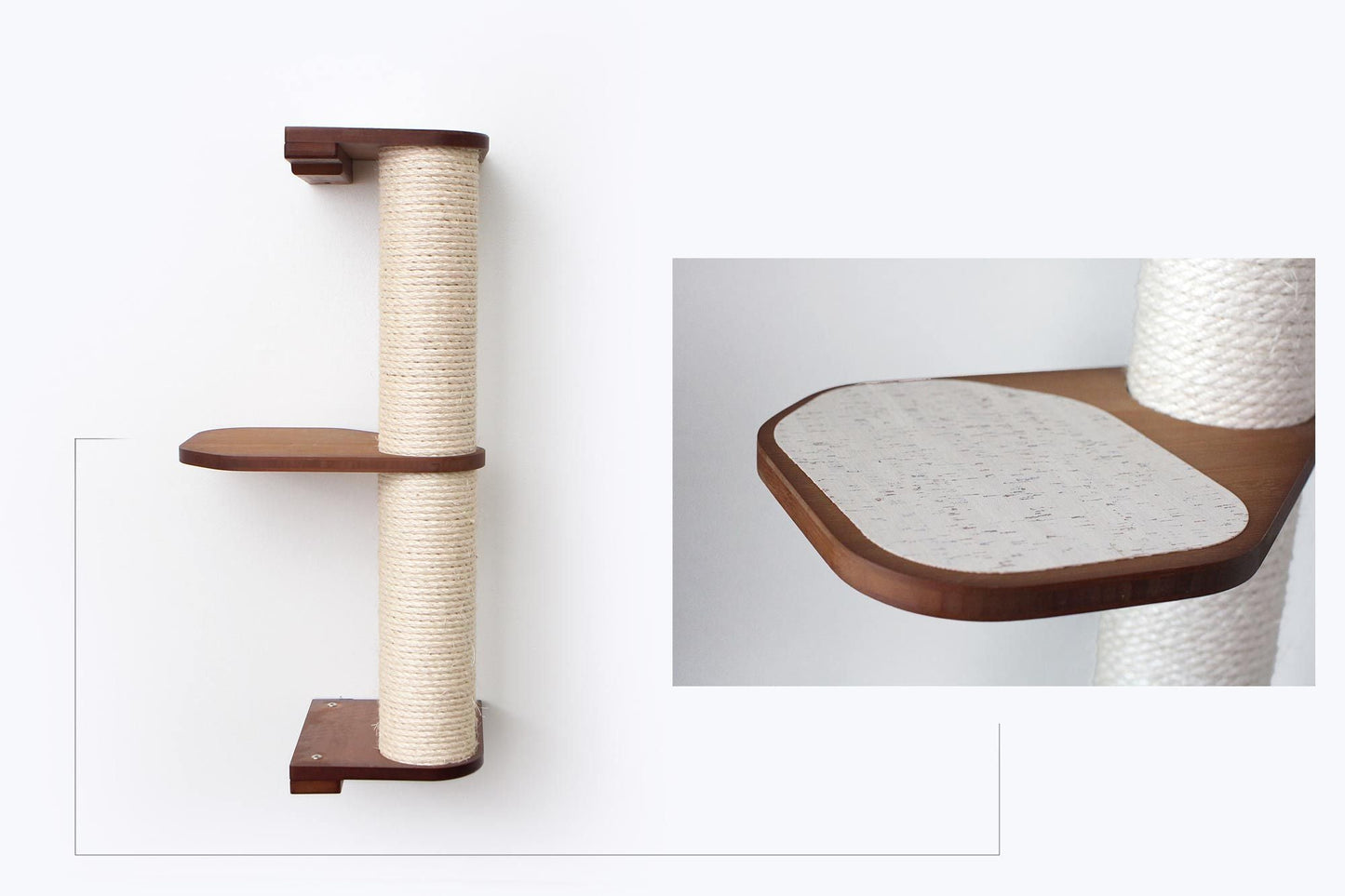 Wall Mounted Cat Climbing Pole - Sisal English Chestnut Bamboo 2-Tier Leaf Shelf Natural Cork Pad Cat Scratcher Catastrophic Creations