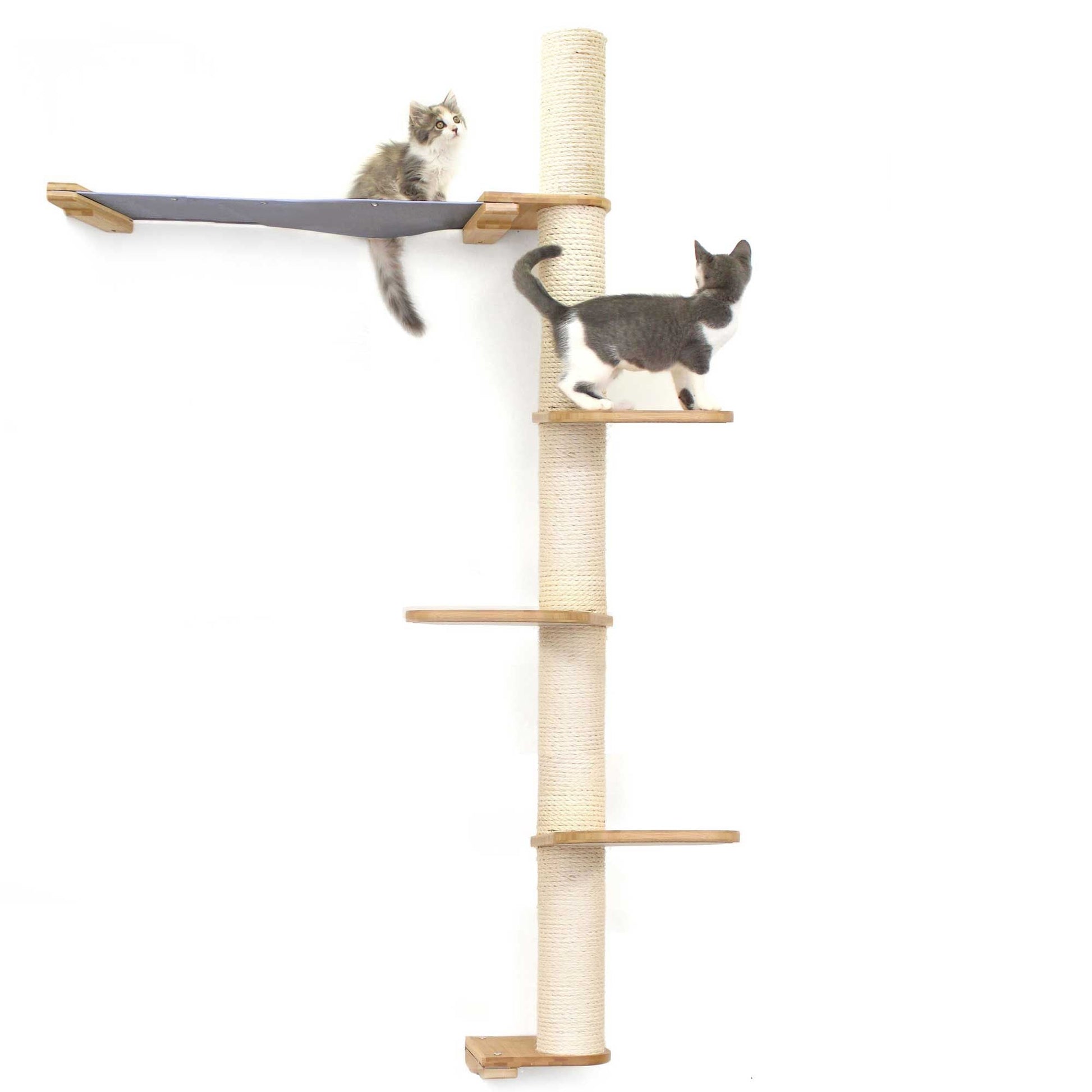 The Crow's Nest - A Wall Cat Scratcher with Hammock Natural Bamboo Charcoal Gray Canvas 4-Tier 32" Cat Condo Catastrophic Creations