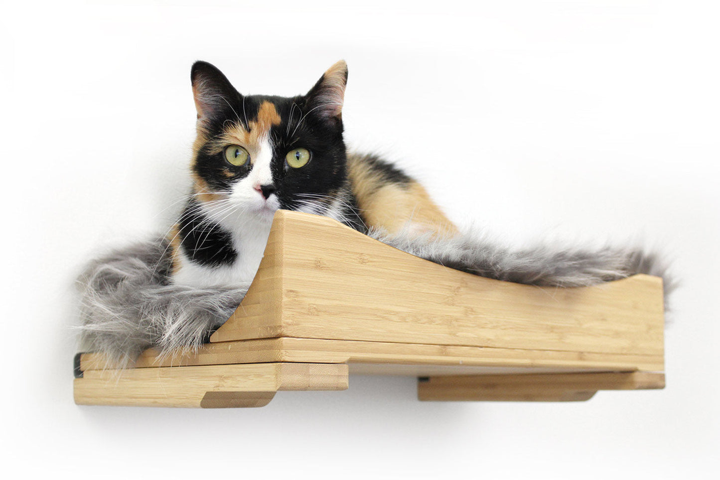 The Cat Nest Bed Natural Bamboo Gray Plush 18" Solid Shelf Cat shelves/bed Catastrophic Creations