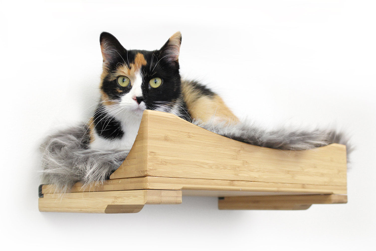 The Cat Nest Bed Natural Bamboo Gray Plush 18" Solid Shelf Cat shelves/bed Catastrophic Creations