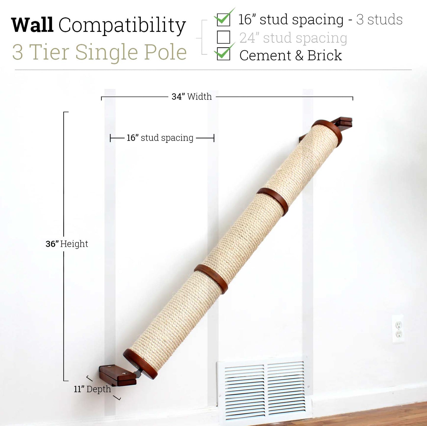 Slanted Cat Scratcher for Wall English Chestnut Bamboo 3-Tier Single None Cat Scratcher Catastrophic Creations