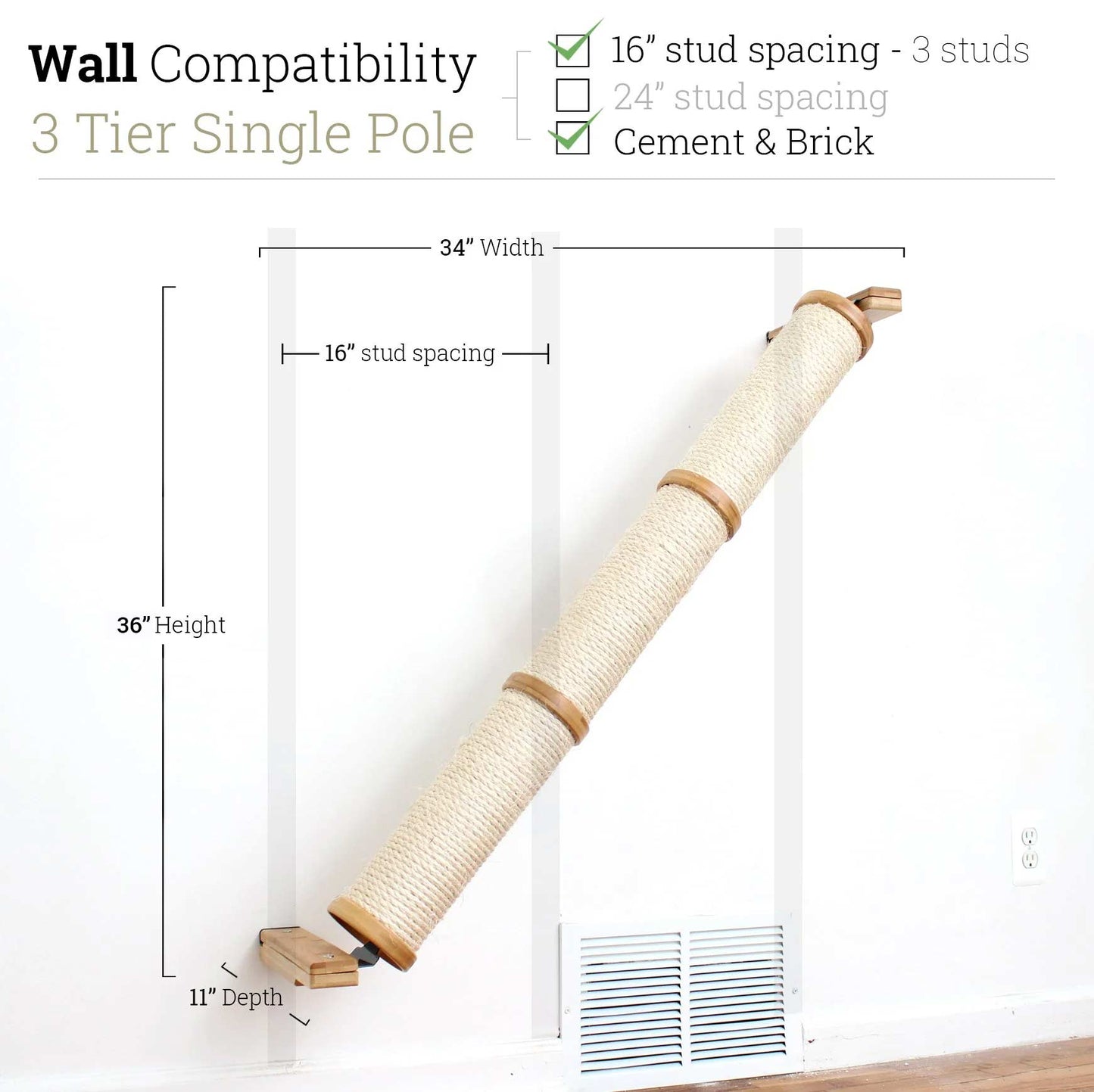 Slanted Cat Scratcher for Wall Natural Bamboo 3-Tier Single None Cat Scratcher Catastrophic Creations