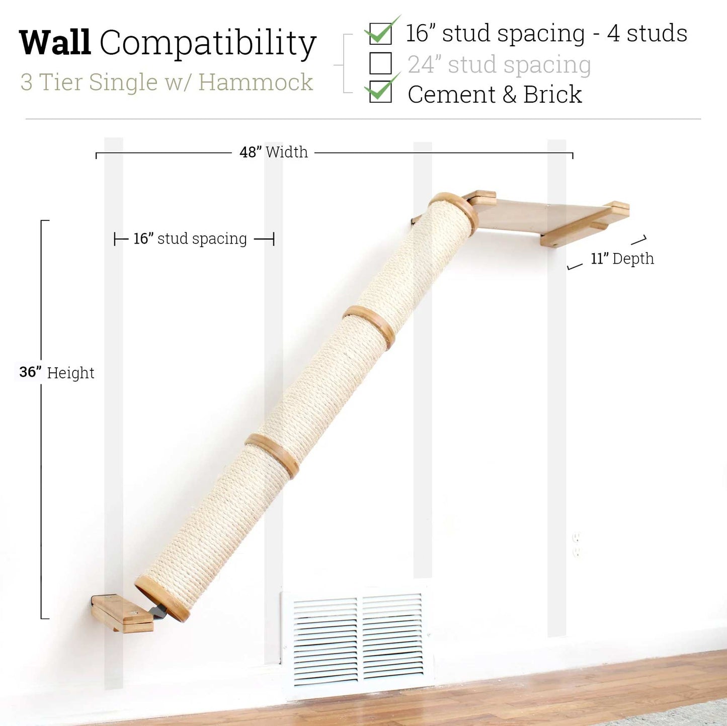 Slanted Cat Scratcher for Wall Natural Bamboo 3-Tier Single Natural Canvas Cat Scratcher Catastrophic Creations