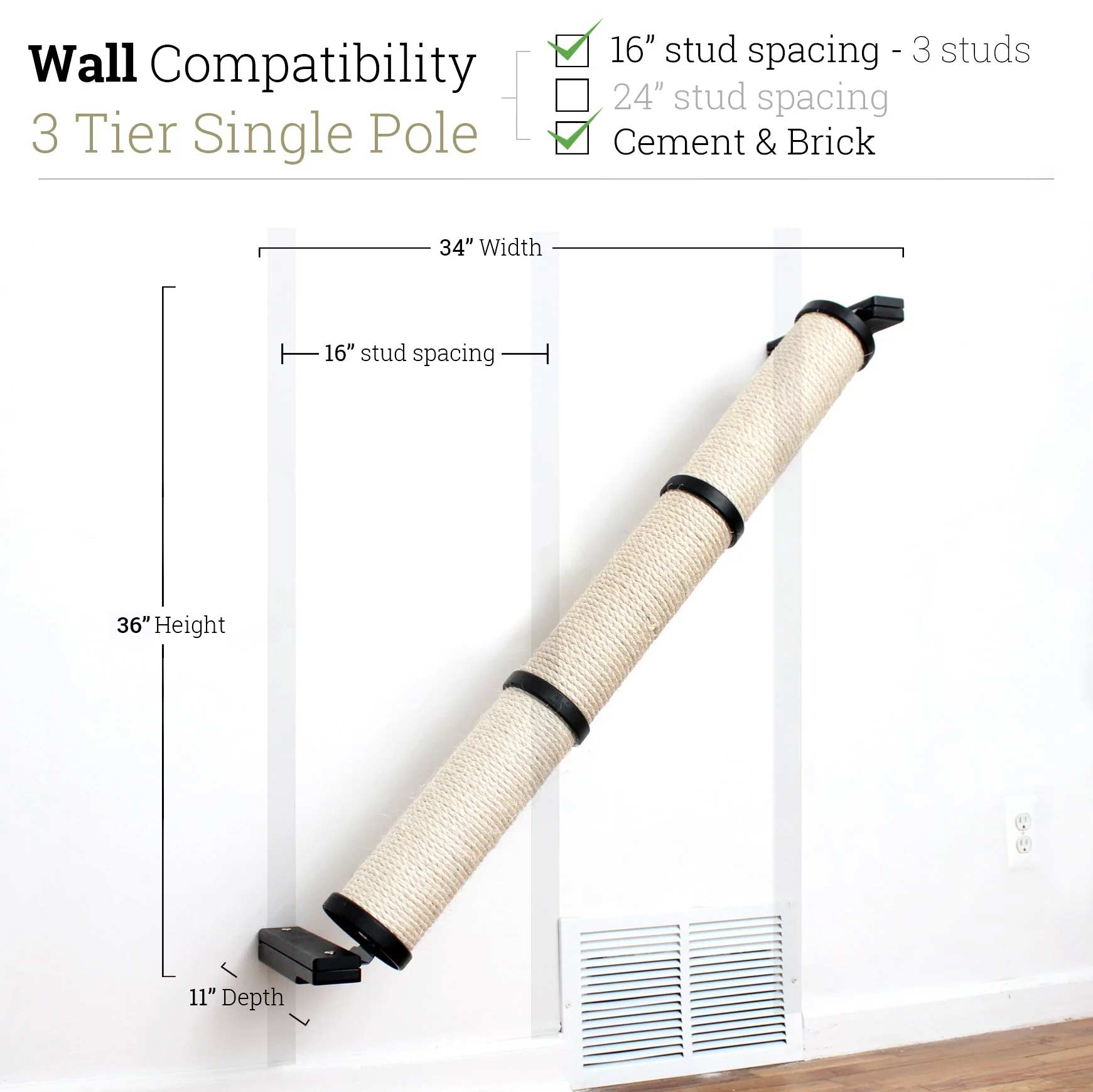 Slanted Cat Scratcher for Wall Onyx Bamboo 3-Tier Single None Cat Scratcher Catastrophic Creations