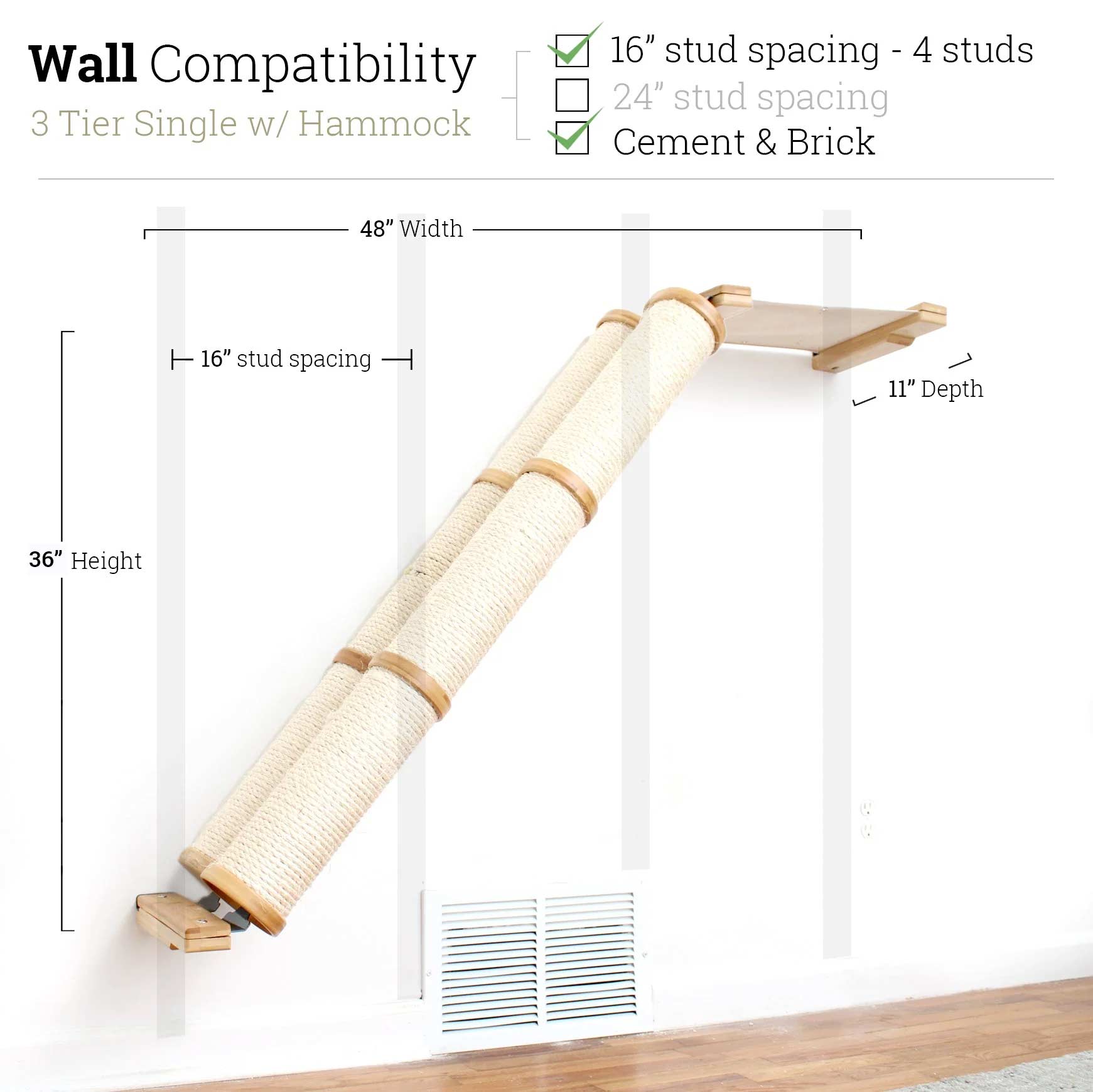 Slanted Cat Scratcher for Wall Natural Bamboo 3-Tier Double Natural Canvas Cat Scratcher Catastrophic Creations