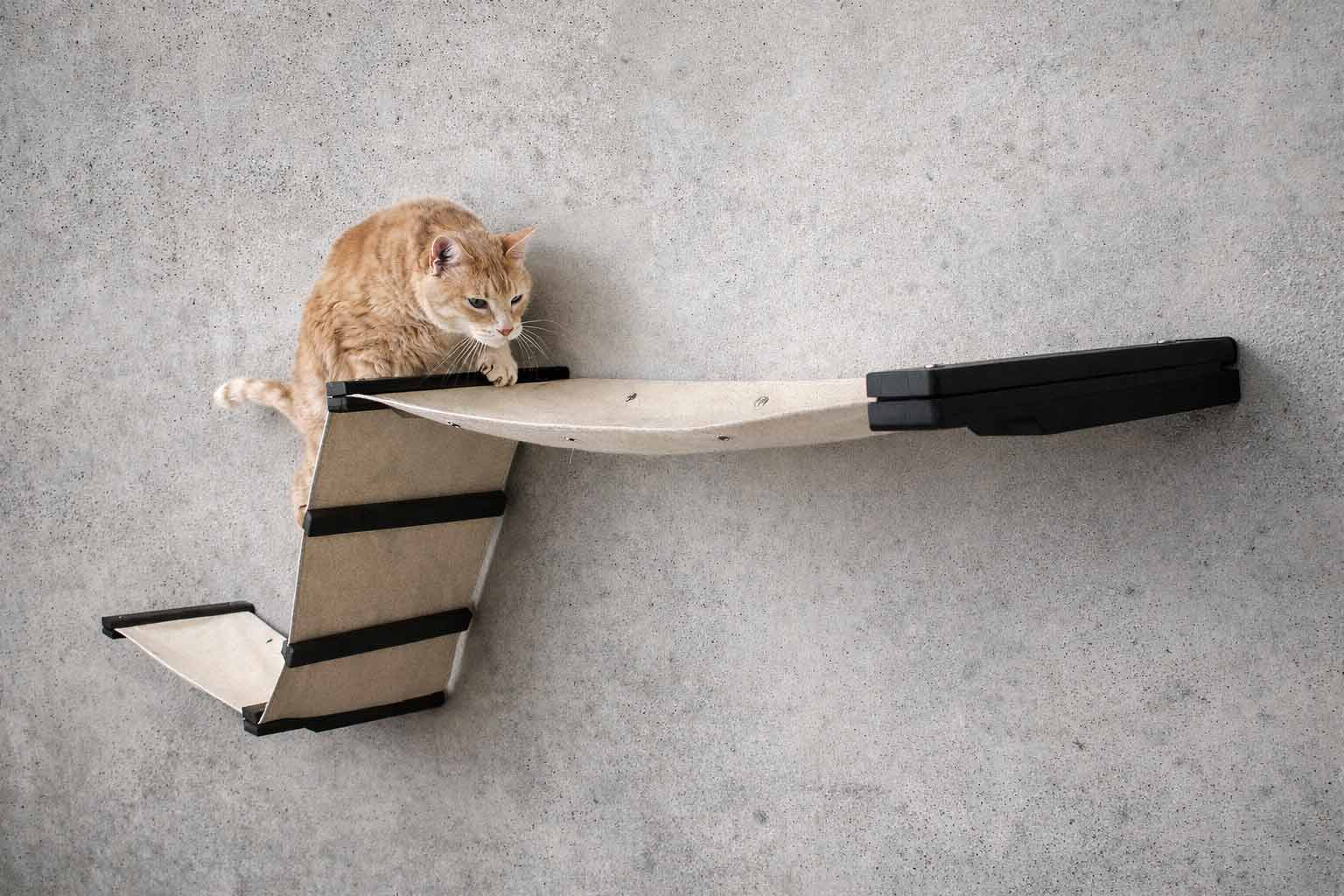 The Raceway - Wall Mounted Cat Hammock Onyx Bamboo Natural Canvas Cat Hammock Catastrophic Creations