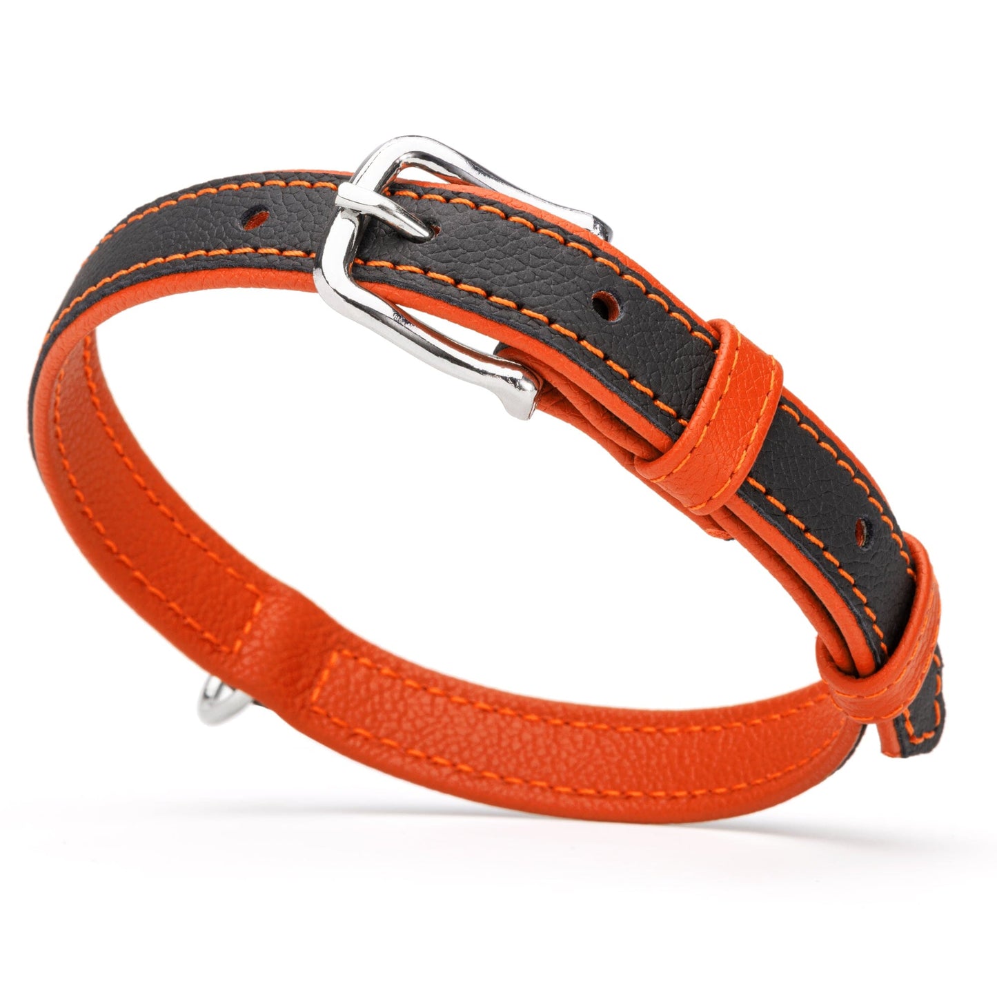 Soft Leather Dual-Color Flat Dog Collar Orange 15-19" 3 4" Dog Collar Dogline