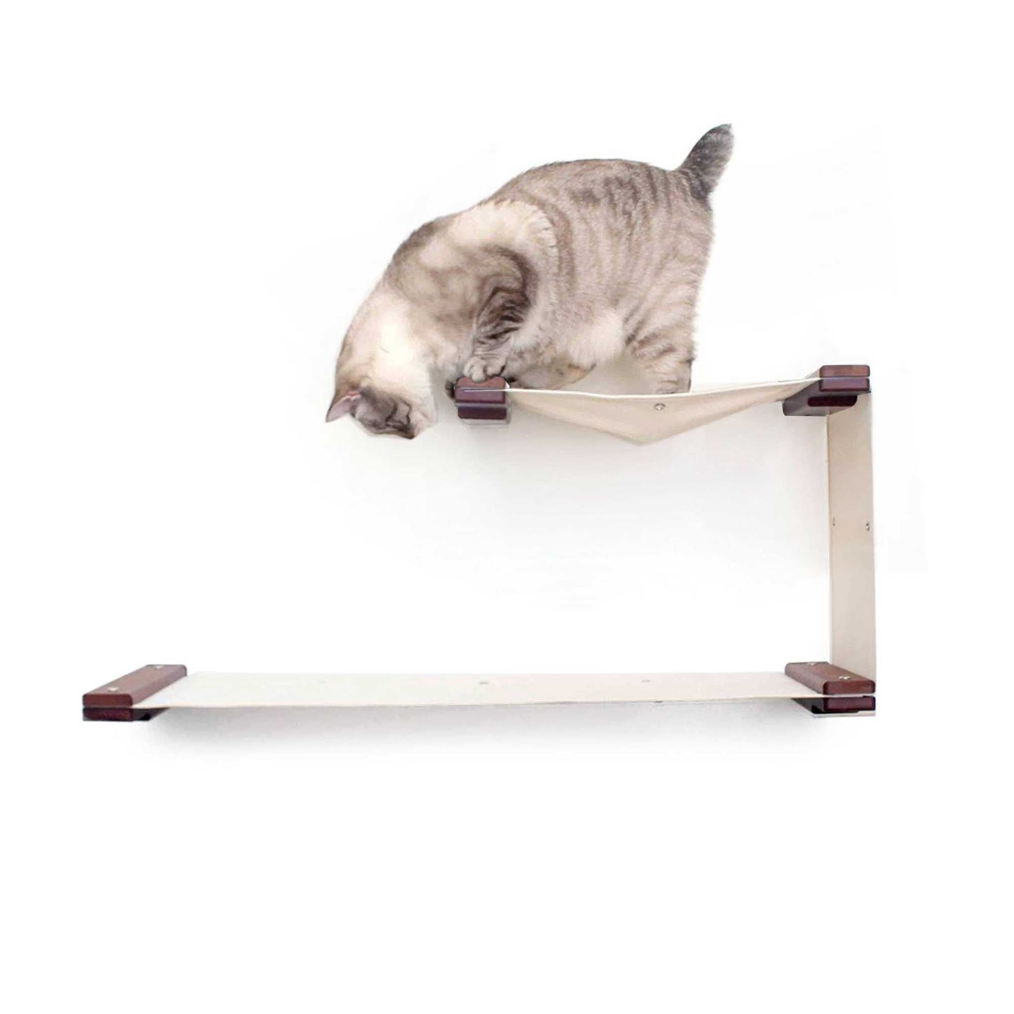 The Double Decker - Cat Hanging Bed Set English Chestnut Bamboo Natural Canvas Cat Hammock Catastrophic Creations