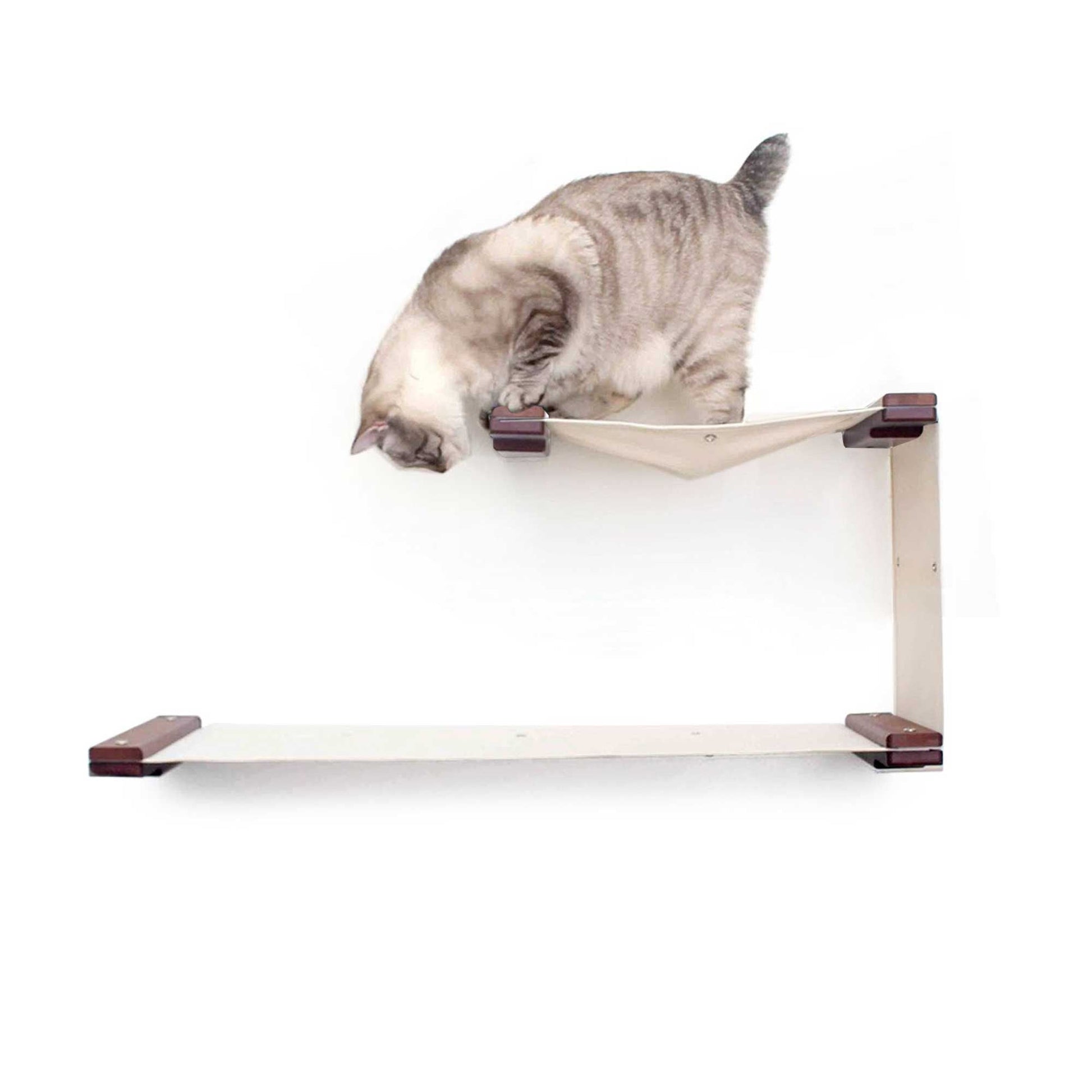 The Double Decker - Cat Hanging Bed Set English Chestnut Bamboo Natural Canvas Cat Hammock Catastrophic Creations