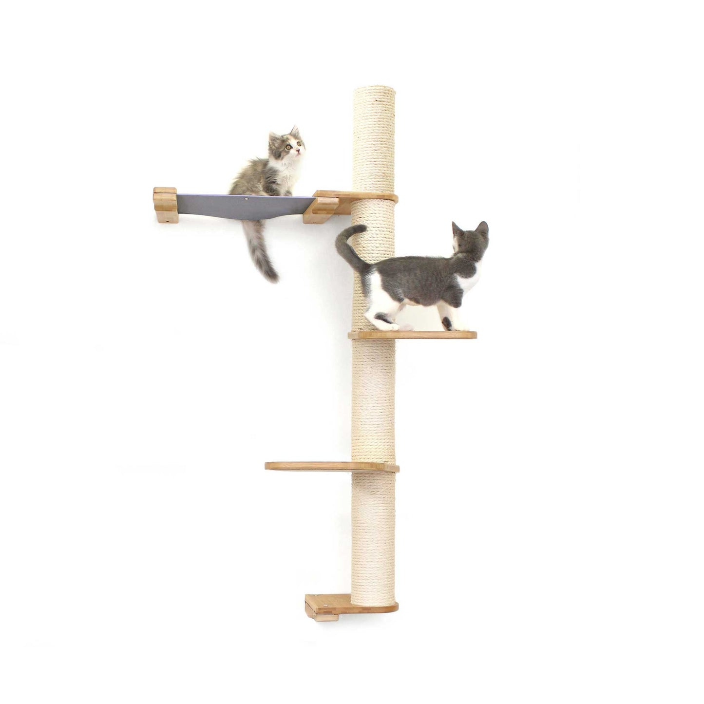 The Crow's Nest - A Wall Cat Scratcher with Hammock Natural Bamboo Charcoal Gray Canvas 3-Tier 16" Cat Condo Catastrophic Creations