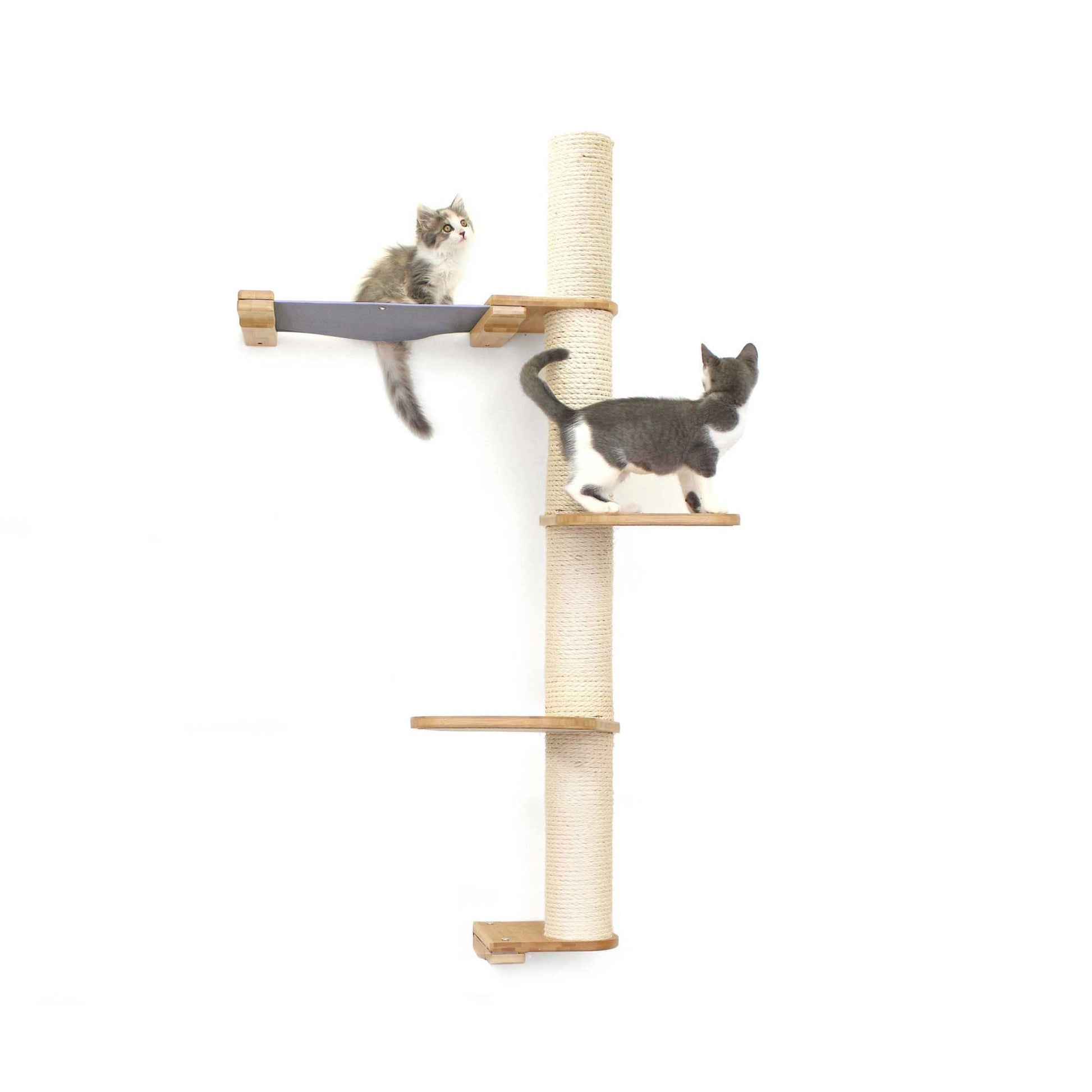 The Crow's Nest - A Wall Cat Scratcher with Hammock Natural Bamboo Charcoal Gray Canvas 3-Tier 16" Cat Condo Catastrophic Creations