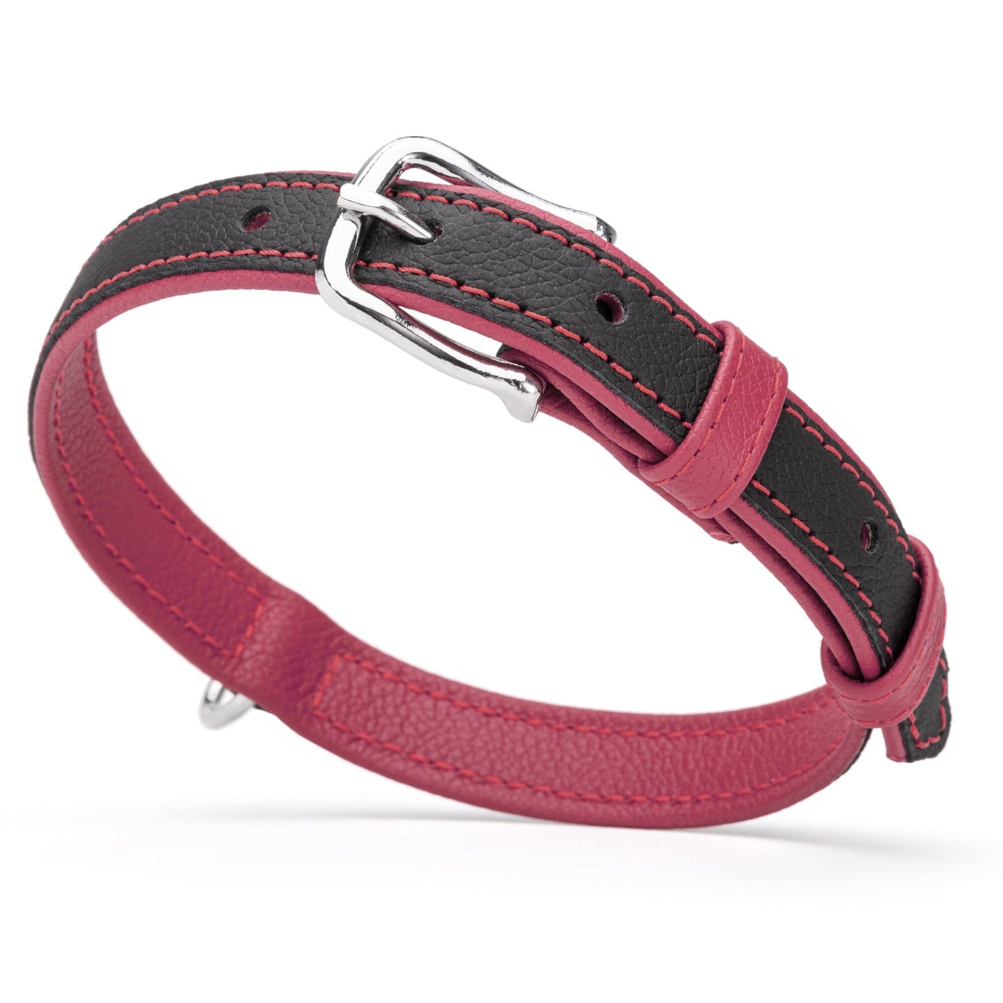 Soft Leather Dual-Color Flat Dog Collar Pink 15-19" 3 4" Dog Collar Dogline