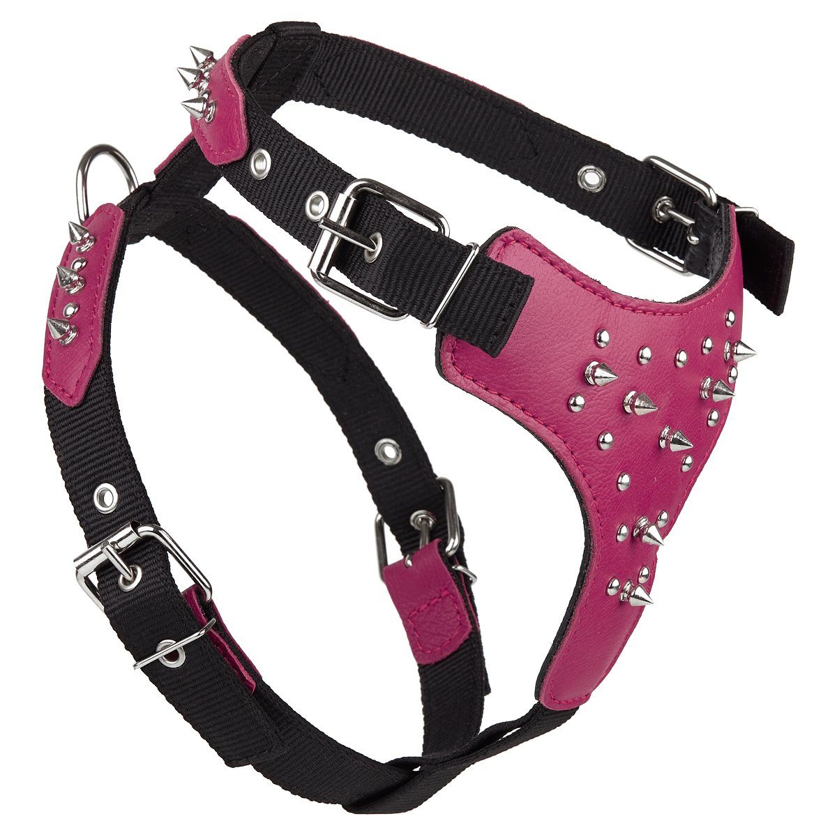 Leather + Nylon Spiked Dog Harness Pink Dog Harnesses Dogline