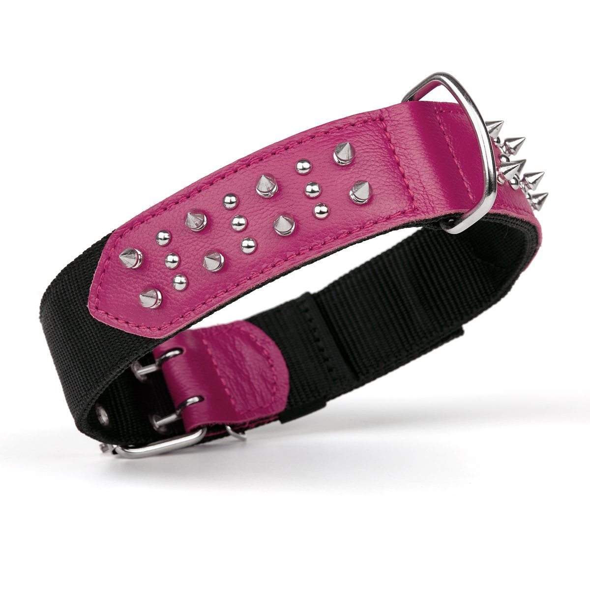 Leather + Nylon Spiked Dog Collar Pink Dog Collar Dogline