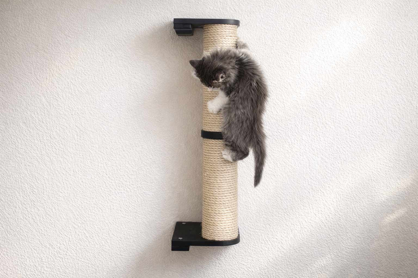 Wall Mounted Cat Climbing Pole - Sisal Onyx Bamboo 2-Tier No Leaf Shelf Cat Scratcher Catastrophic Creations