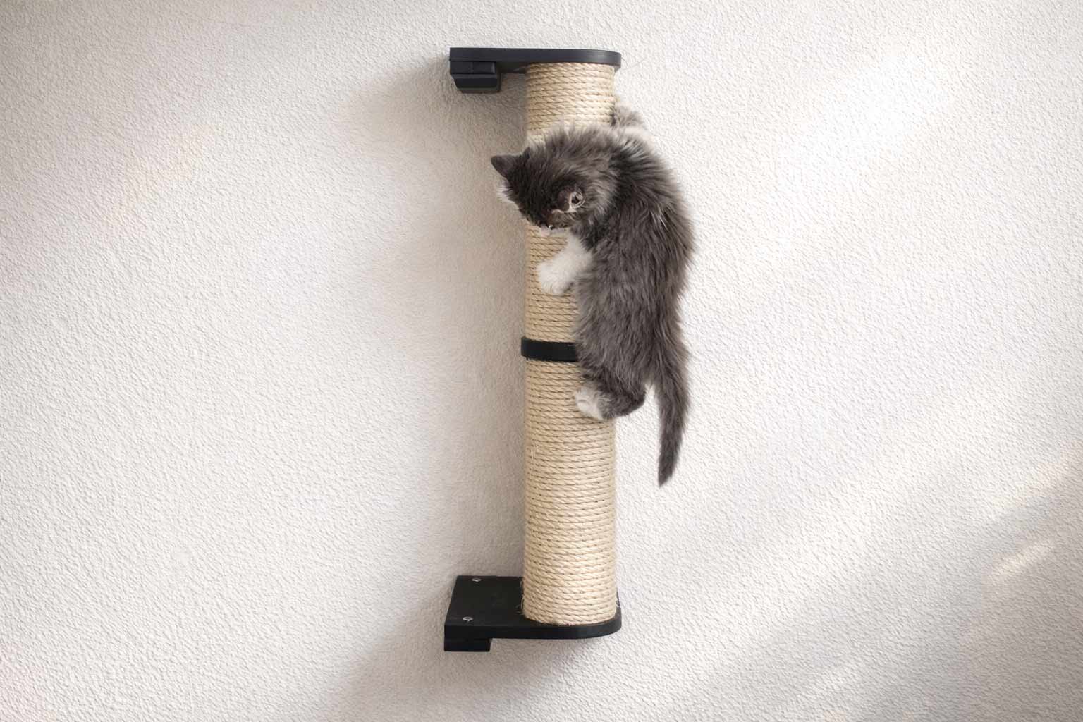 Wall Mounted Cat Climbing Pole - Sisal Onyx Bamboo 2-Tier No Leaf Shelf Cat Scratcher Catastrophic Creations