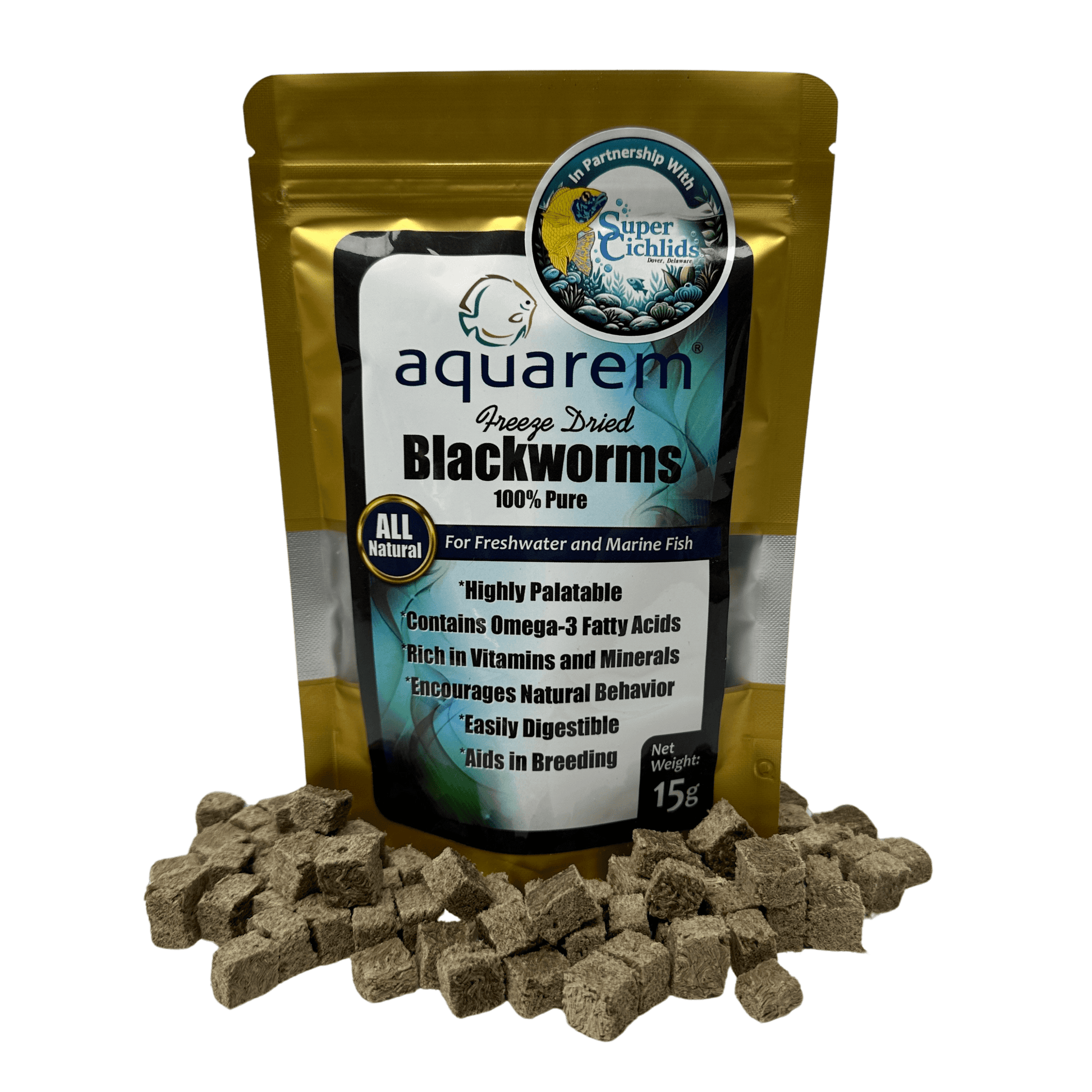 Super Cichlids Freeze-Dried Blackworms (All Natural, High Protein Fish Food) 15 Grams (All Natural) Fish Food Super Cichlids