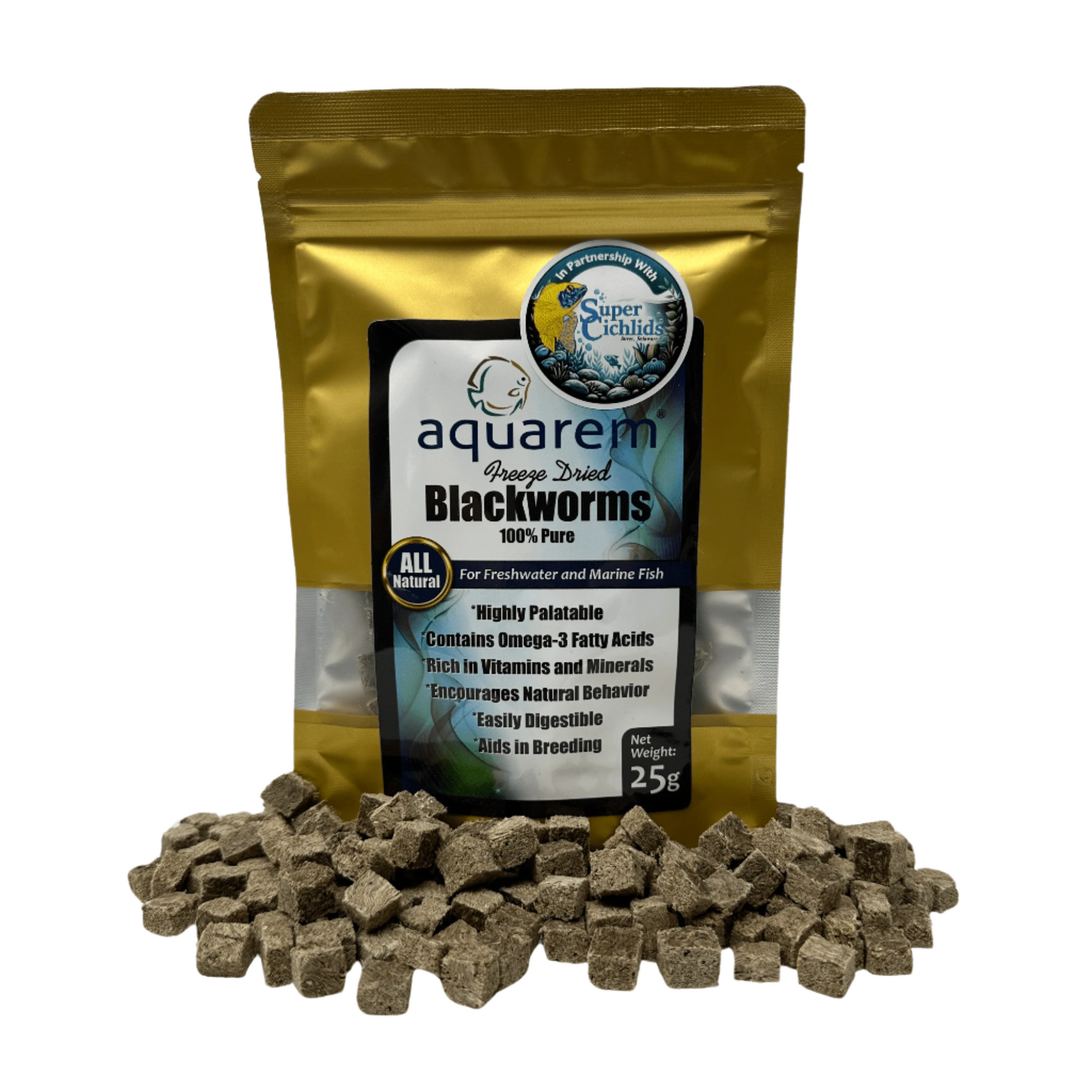 Super Cichlids Freeze-Dried Blackworms (All Natural, High Protein Fish Food) 25 Grams (All Natural) Fish Food Super Cichlids