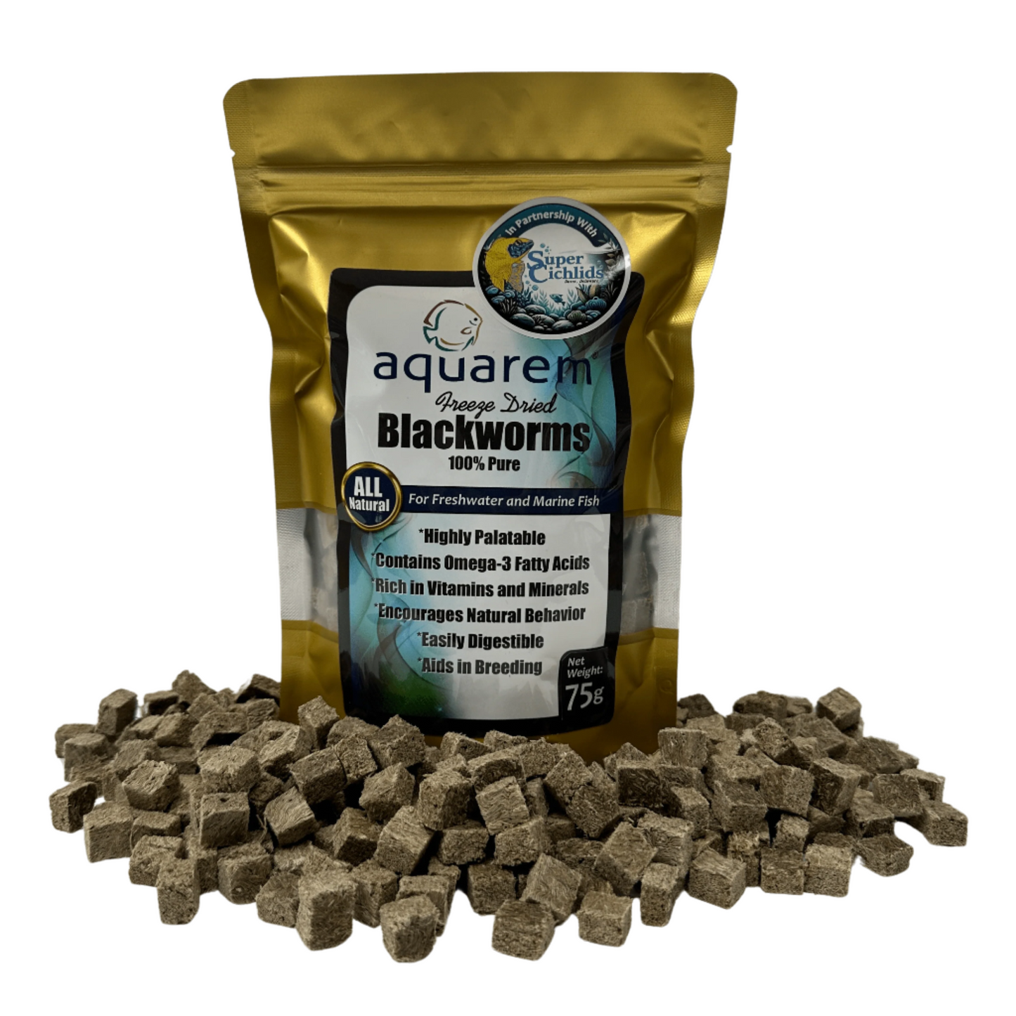 Super Cichlids Freeze-Dried Blackworms (All Natural, High Protein Fish Food) 75 Grams (All Natural) Fish Food Super Cichlids