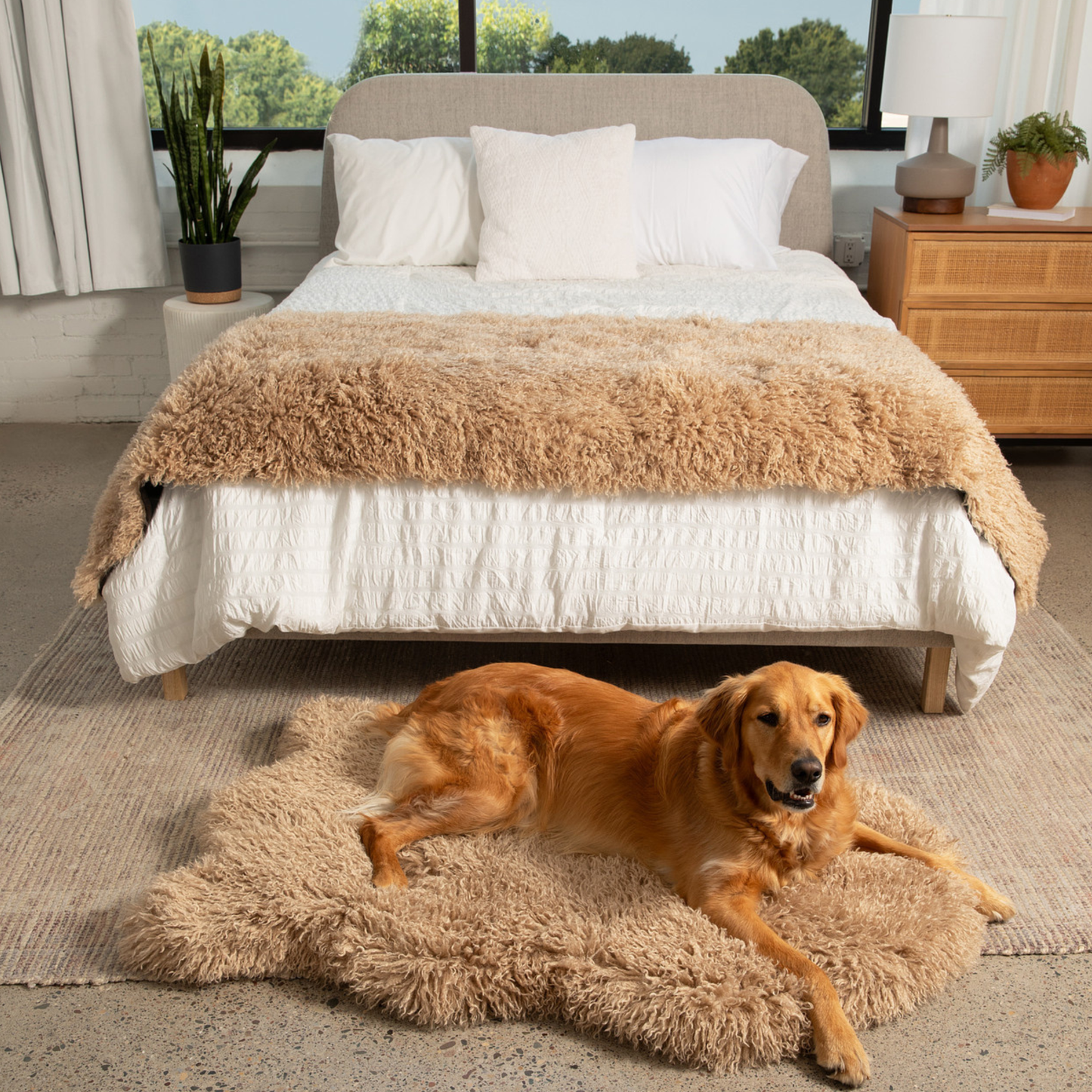 PupRug® Luxe Faux Fur Orthopedic Dog Bed - Plush Sheep Tan Dog Beds Paw