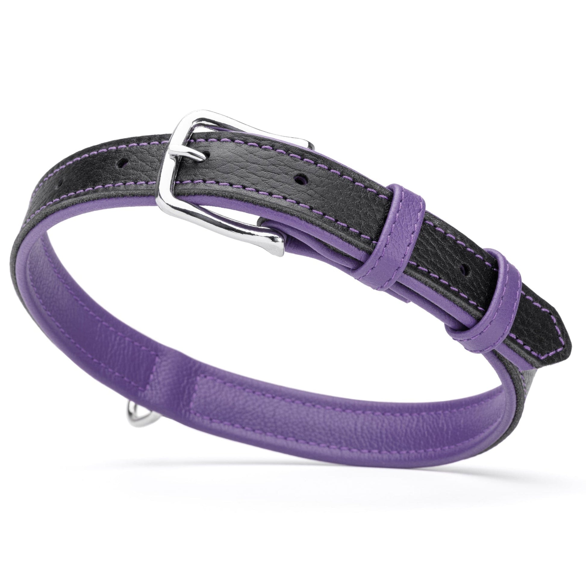 Soft Leather Dual-Color Flat Dog Collar Purple 19-24" 1" Dog Collar Dogline