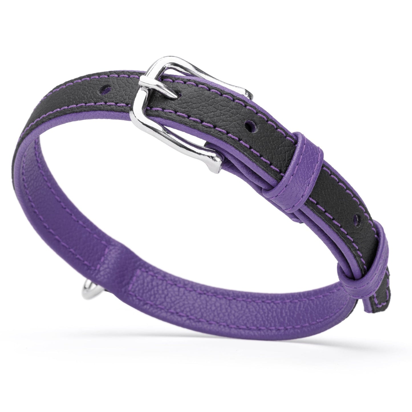 Soft Leather Dual-Color Flat Dog Collar Purple 15-19" 3 4" Dog Collar Dogline