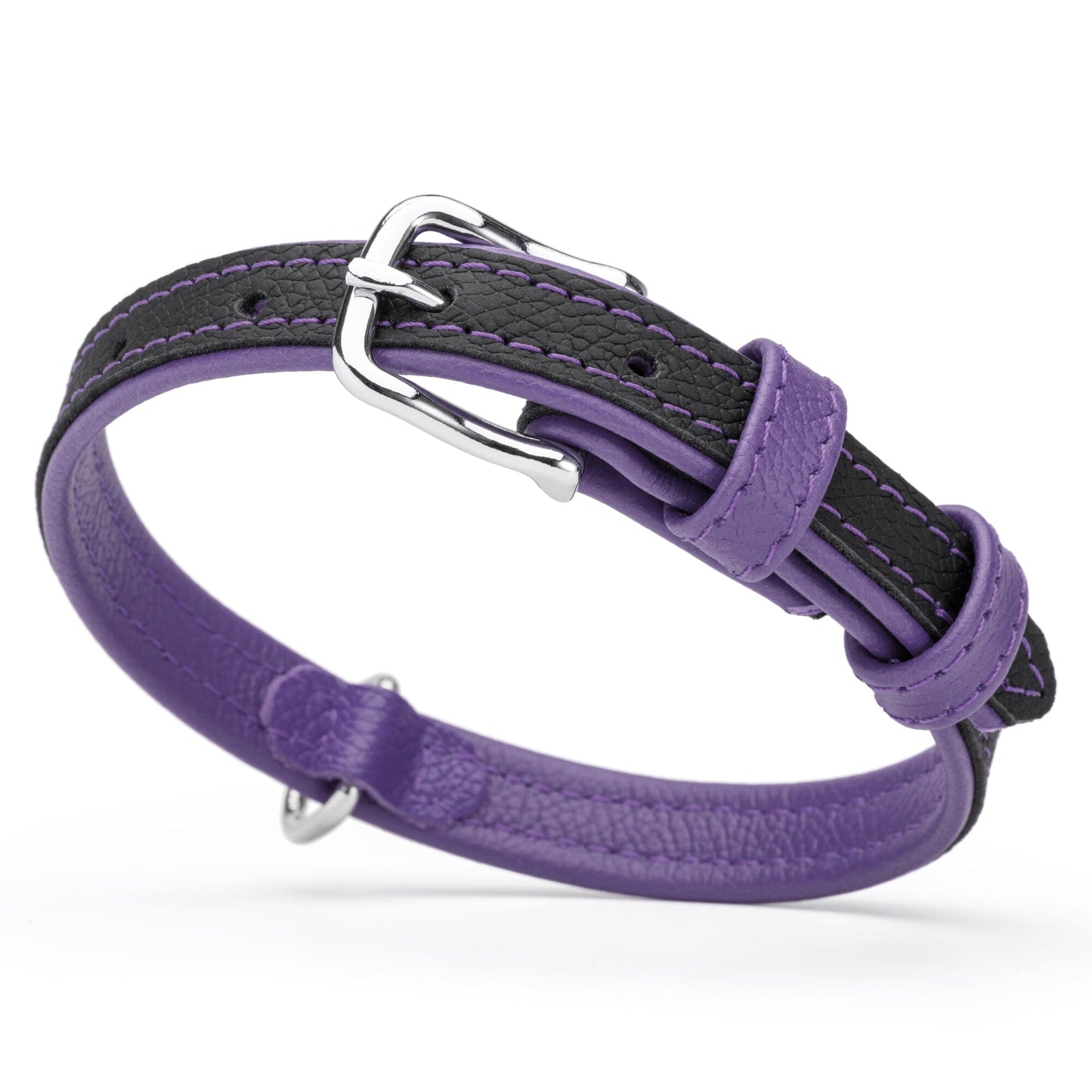 Soft Leather Dual-Color Flat Dog Collar Purple 5 8" Dog Collar Dogline