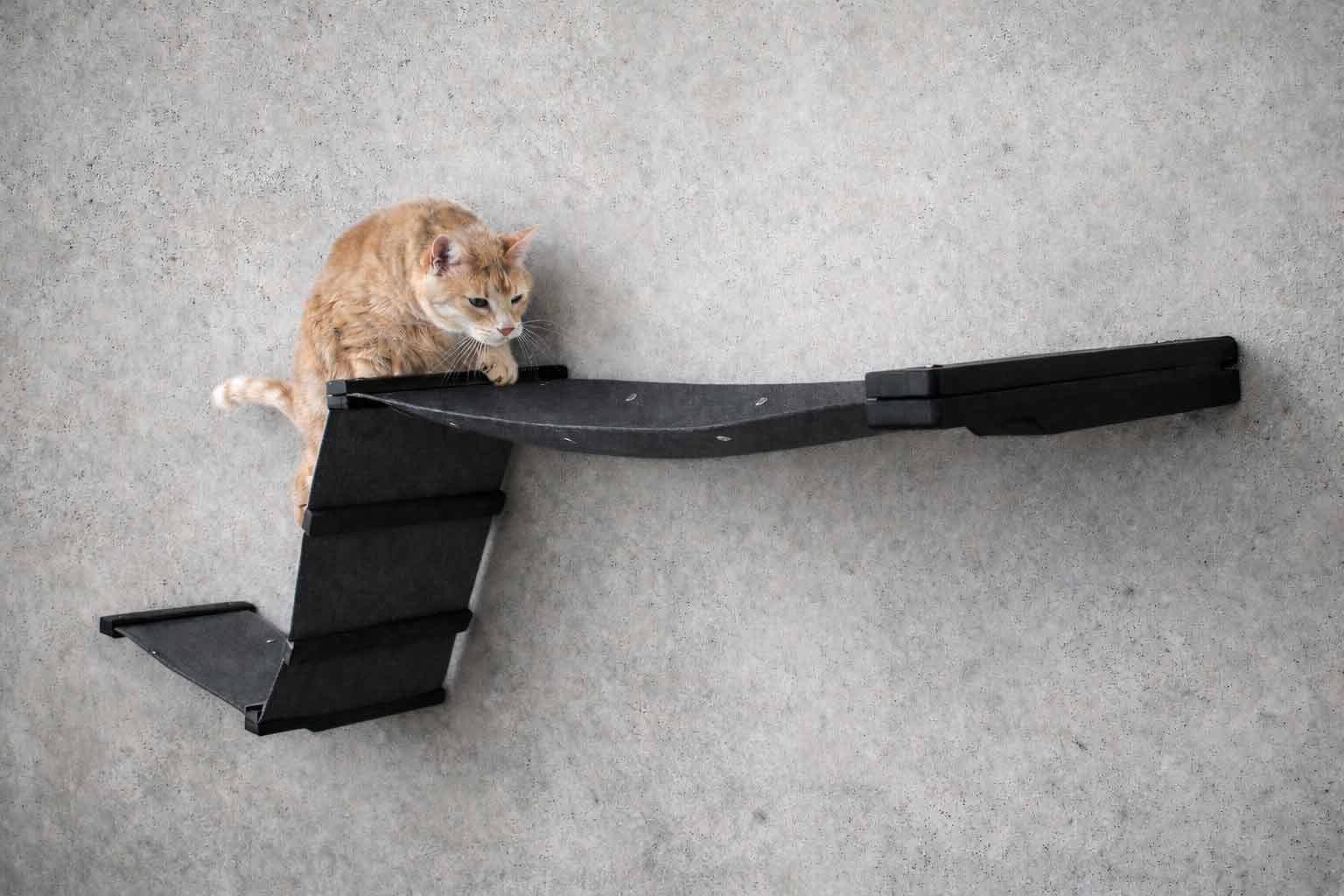 The Raceway - Wall Mounted Cat Hammock Onyx Bamboo Charcoal Gray Canvas Cat Hammock Catastrophic Creations
