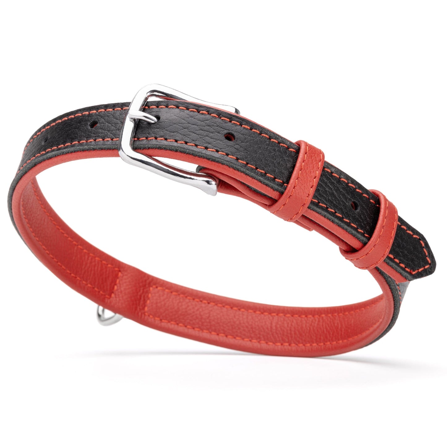 Soft Leather Dual-Color Flat Dog Collar Red 19-24" 1" Dog Collar Dogline